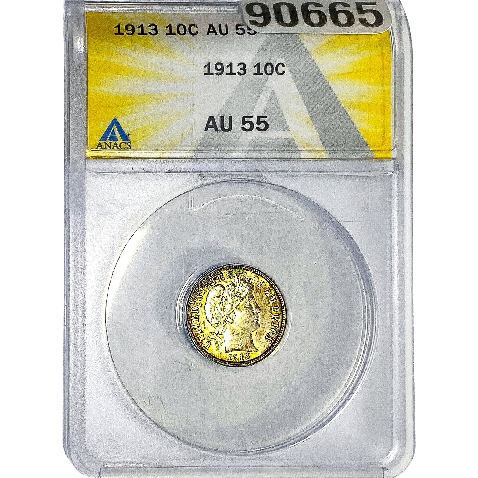 1913 Barber Dime ANACS AU55: 1913 Barber Dime ANACS AU55