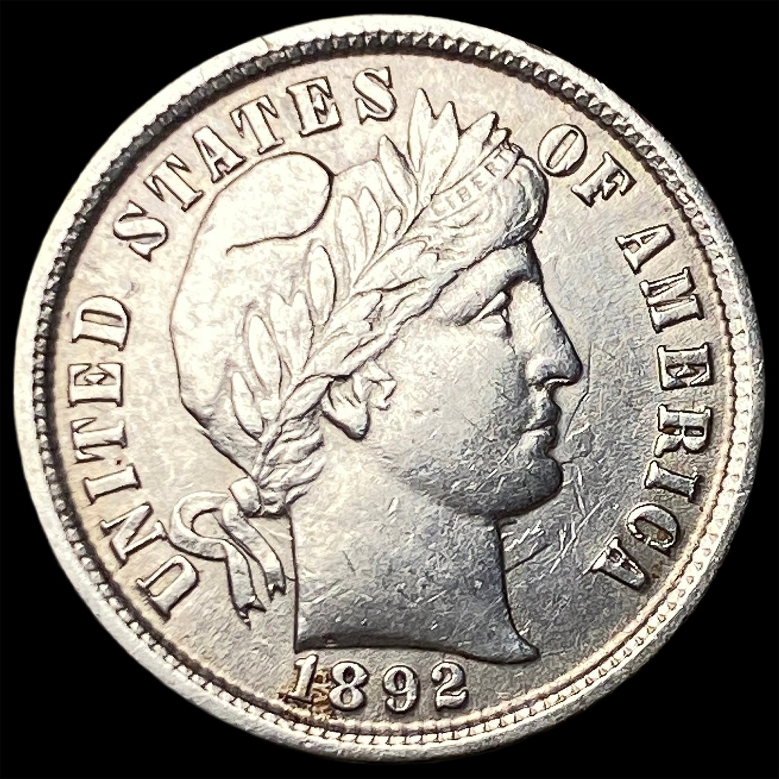1892 Silver Barber Dime CLOSELY UNCIRCULATED: 1892 Silver Barber Dime CLOSELY UNCIRCULATED