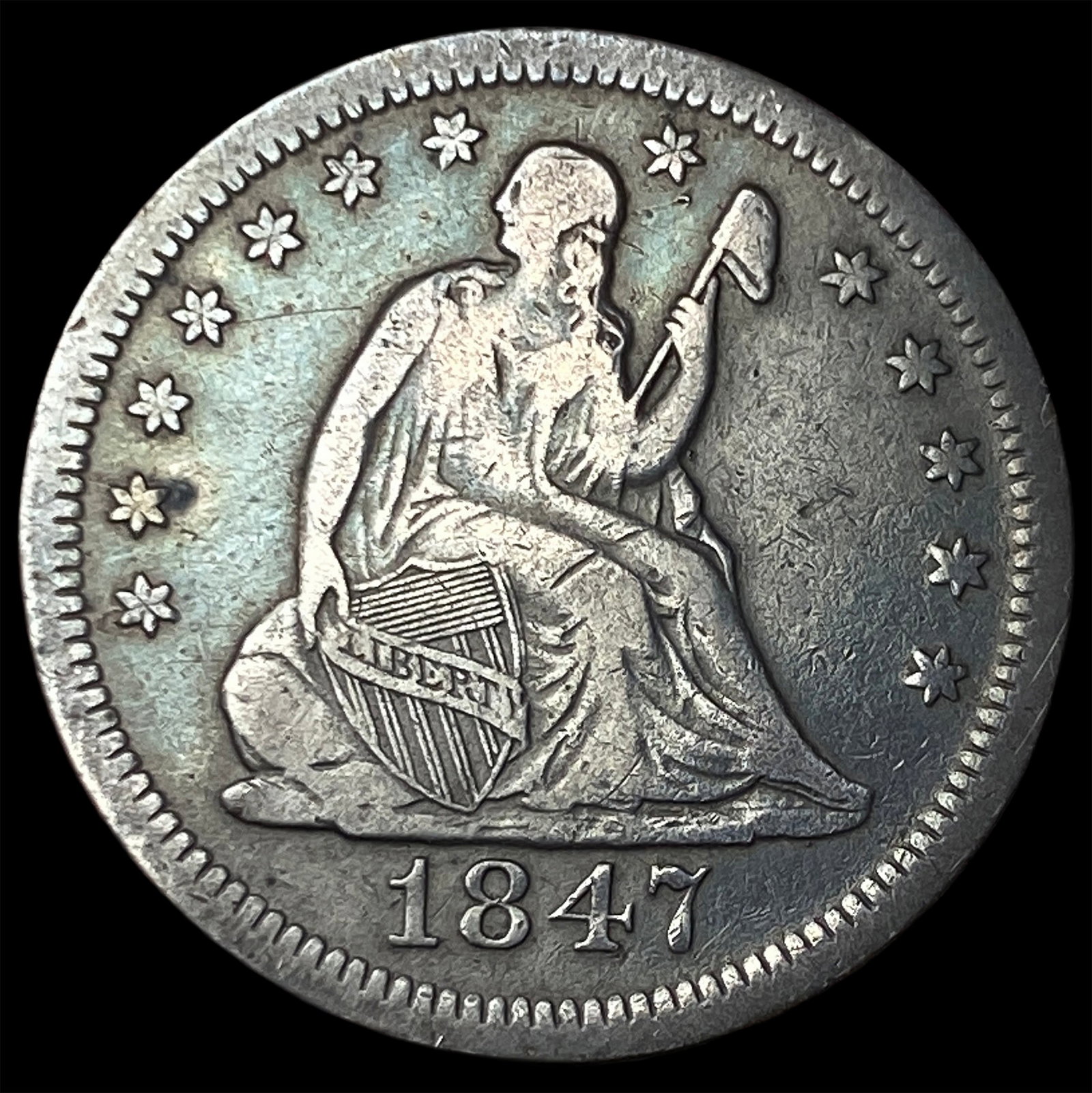 1847-O Silver Seated Liberty Quarter NEARLY UNCIRCULATED: 1847-O Silver Seated Liberty Quarter NEARLY UNCIRCULATED