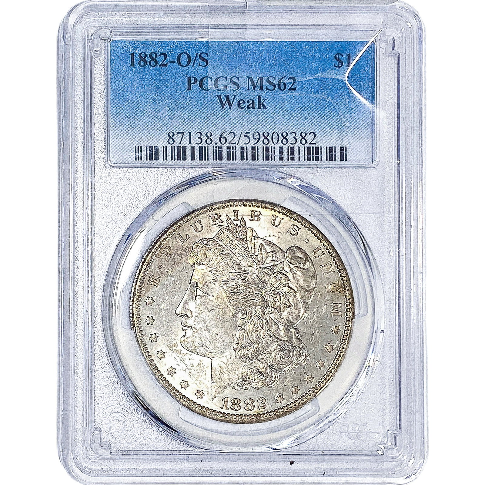 1882-O/S Morgan Silver Dollar PCGS MS62 Weak: 1882-O/S Morgan Silver Dollar PCGS MS62 Weak