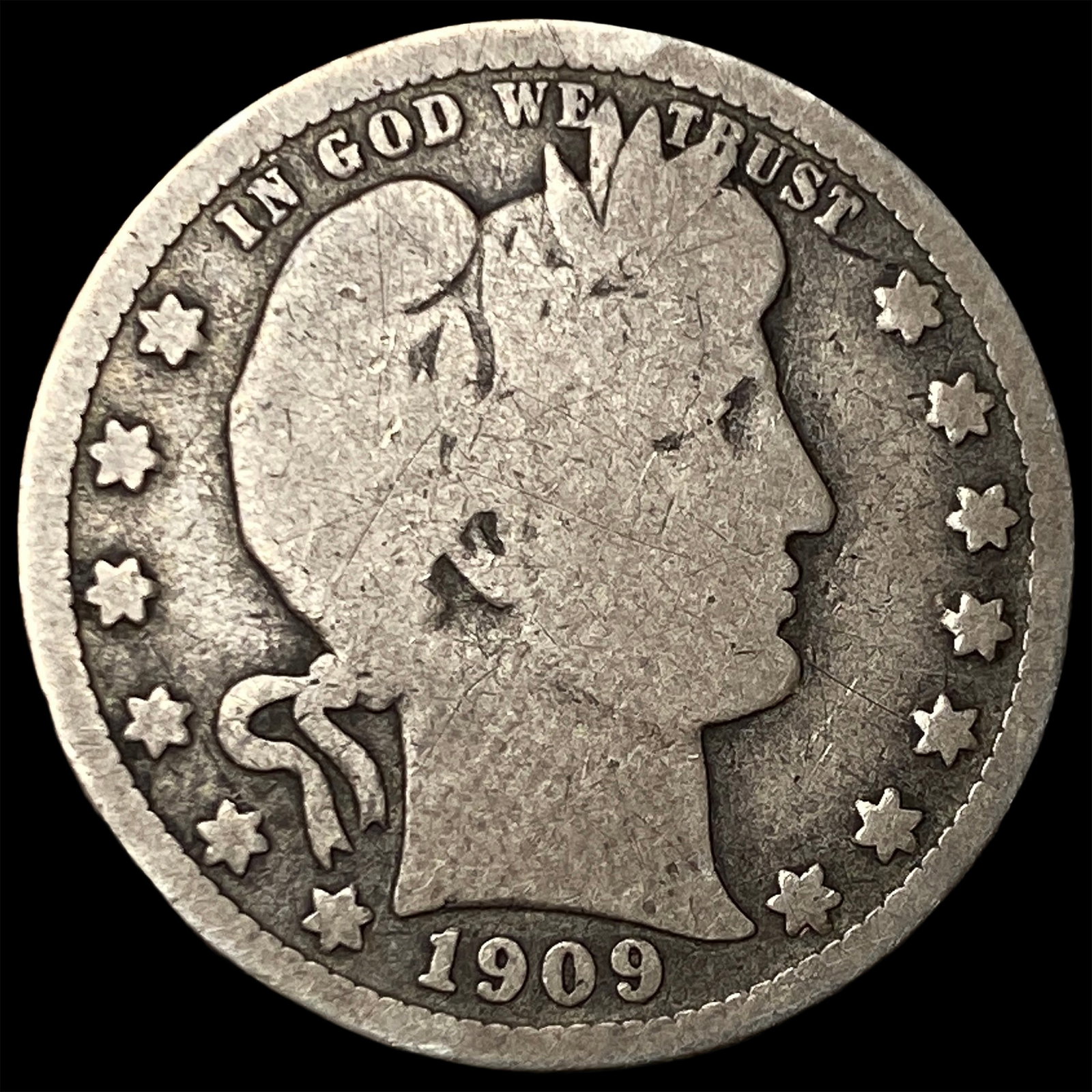 1909-S Silver Barber Quarter NICELY CIRCULATED: 1909-S Silver Barber Quarter NICELY CIRCULATED