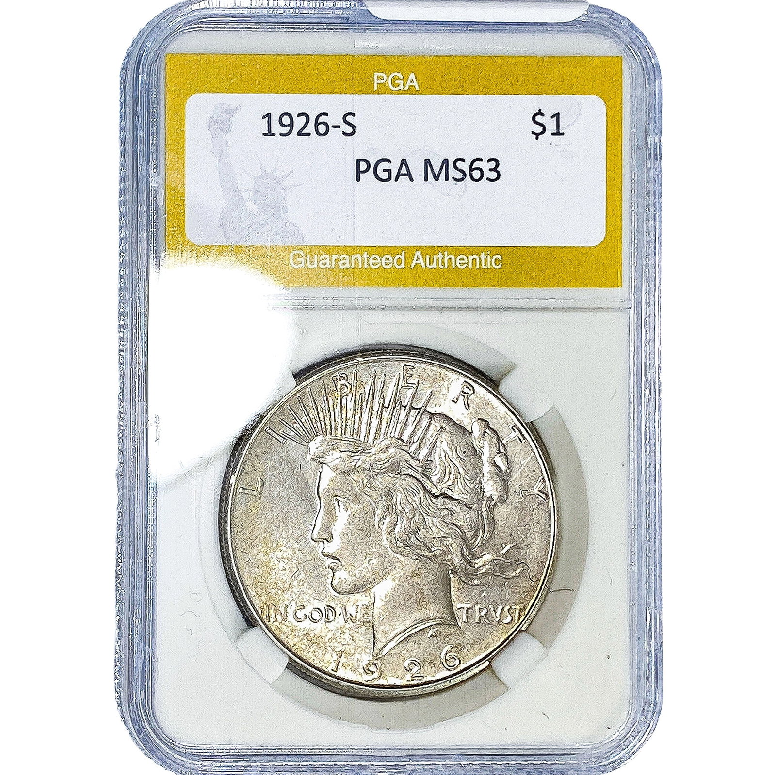 1926-S Silver Peace Dollar PGA MS63: 1926-S Silver Peace Dollar PGA MS63