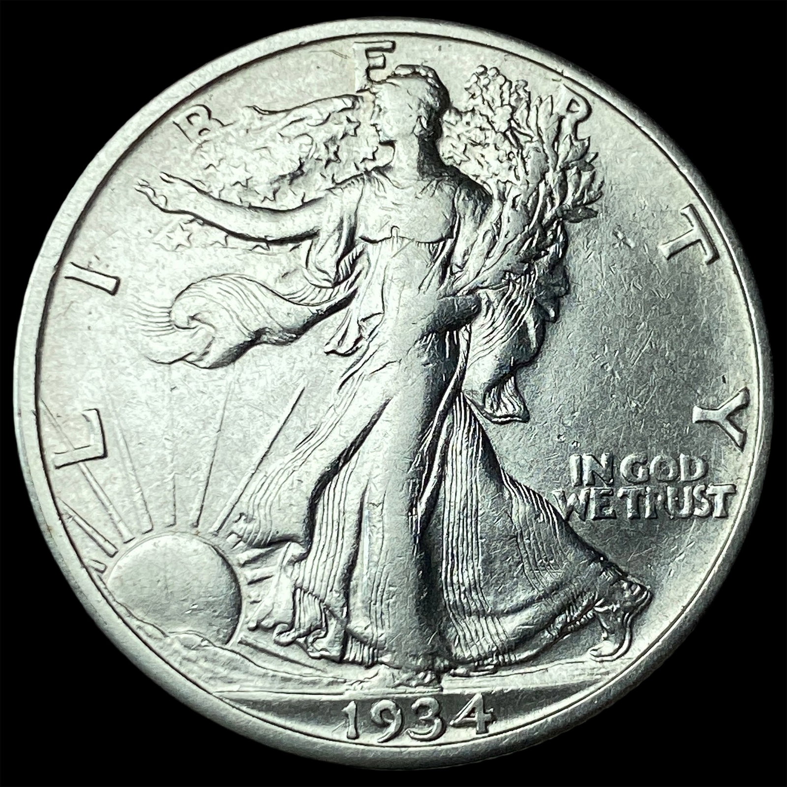 1934-S Silver Walking Liberty Half Dollar NEARLY UNCIRCULATED: 1934-S Silver Walking Liberty Half Dollar NEARLY UNCIRCULATED