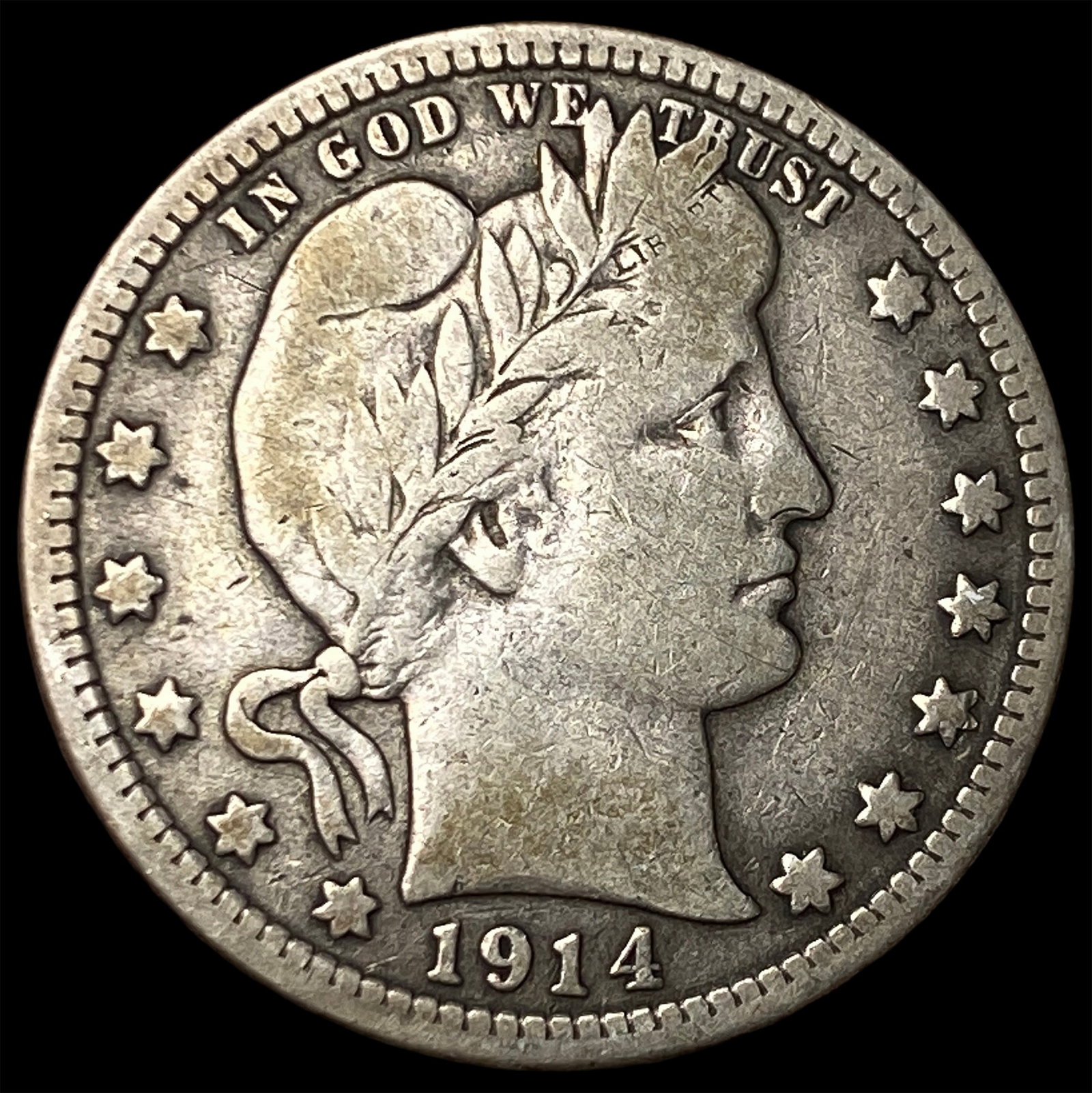 1914 Silver Barber Quarter LIGHTLY CIRCULATED: 1914 Silver Barber Quarter LIGHTLY CIRCULATED