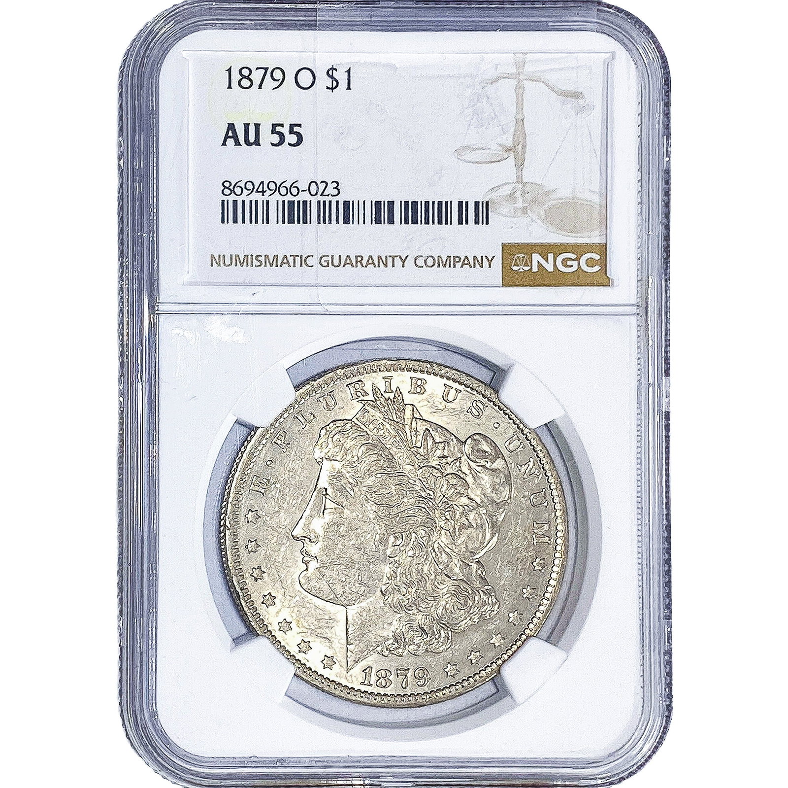 1879-O Morgan Silver Dollar NGC AU55: 1879-O Morgan Silver Dollar NGC AU55