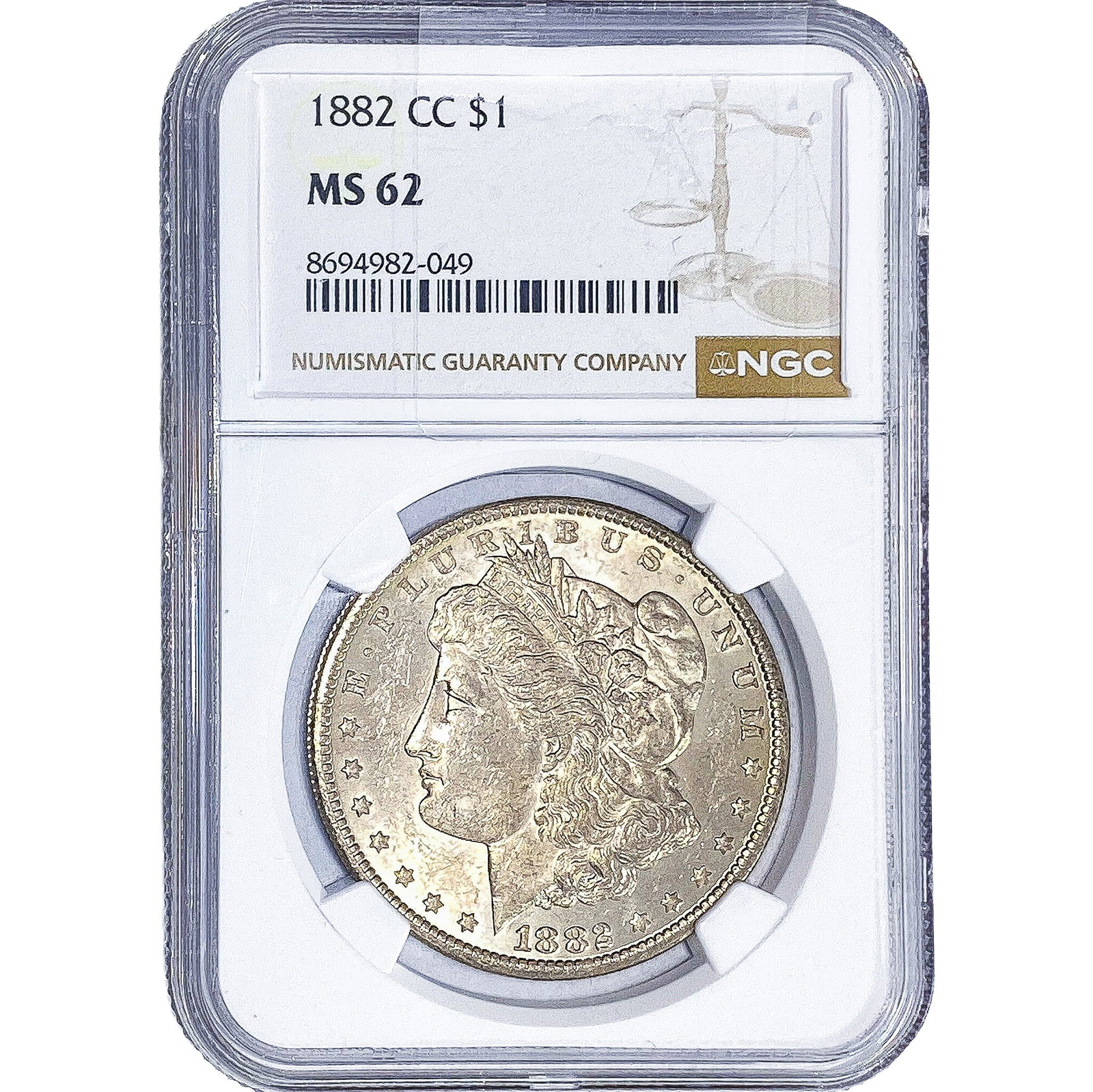 1882-CC Morgan Silver Dollar NGC MS62: 1882-CC Morgan Silver Dollar NGC MS62