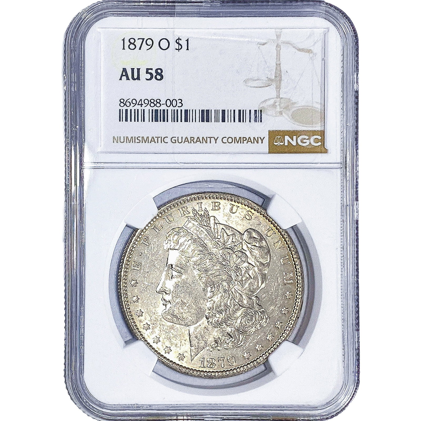 1879-O Morgan Silver Dollar NGC AU58: 1879-O Morgan Silver Dollar NGC AU58
