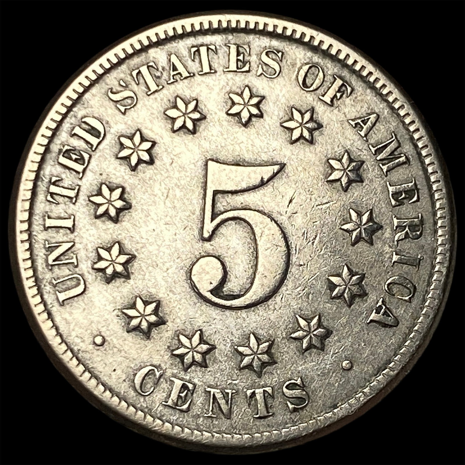 1869 Shield Nickel NEARLY UNCIRCULATED: 1869 Shield Nickel NEARLY UNCIRCULATED