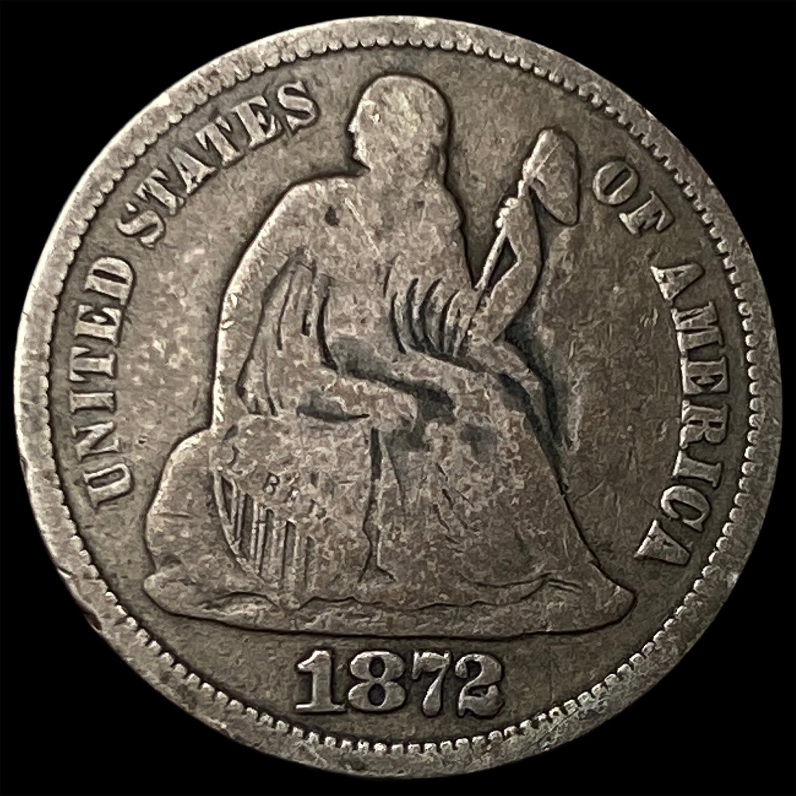 1872-S Silver Seated Liberty Dime NICELY CIRCULATED: 1872-S Silver Seated Liberty Dime NICELY CIRCULATED
