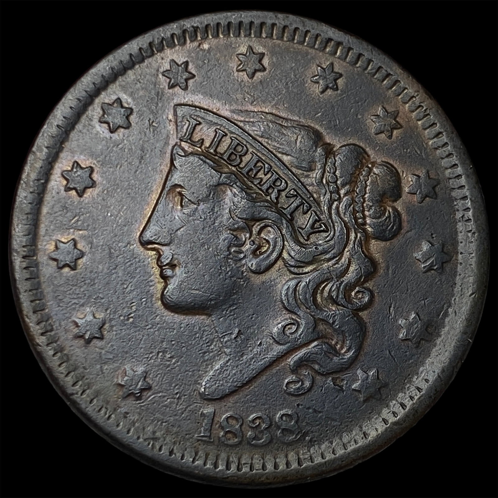 1838 Coronet Head Large Cent NEARLY UNCIRCULATED: 1838 Coronet Head Large Cent NEARLY UNCIRCULATED