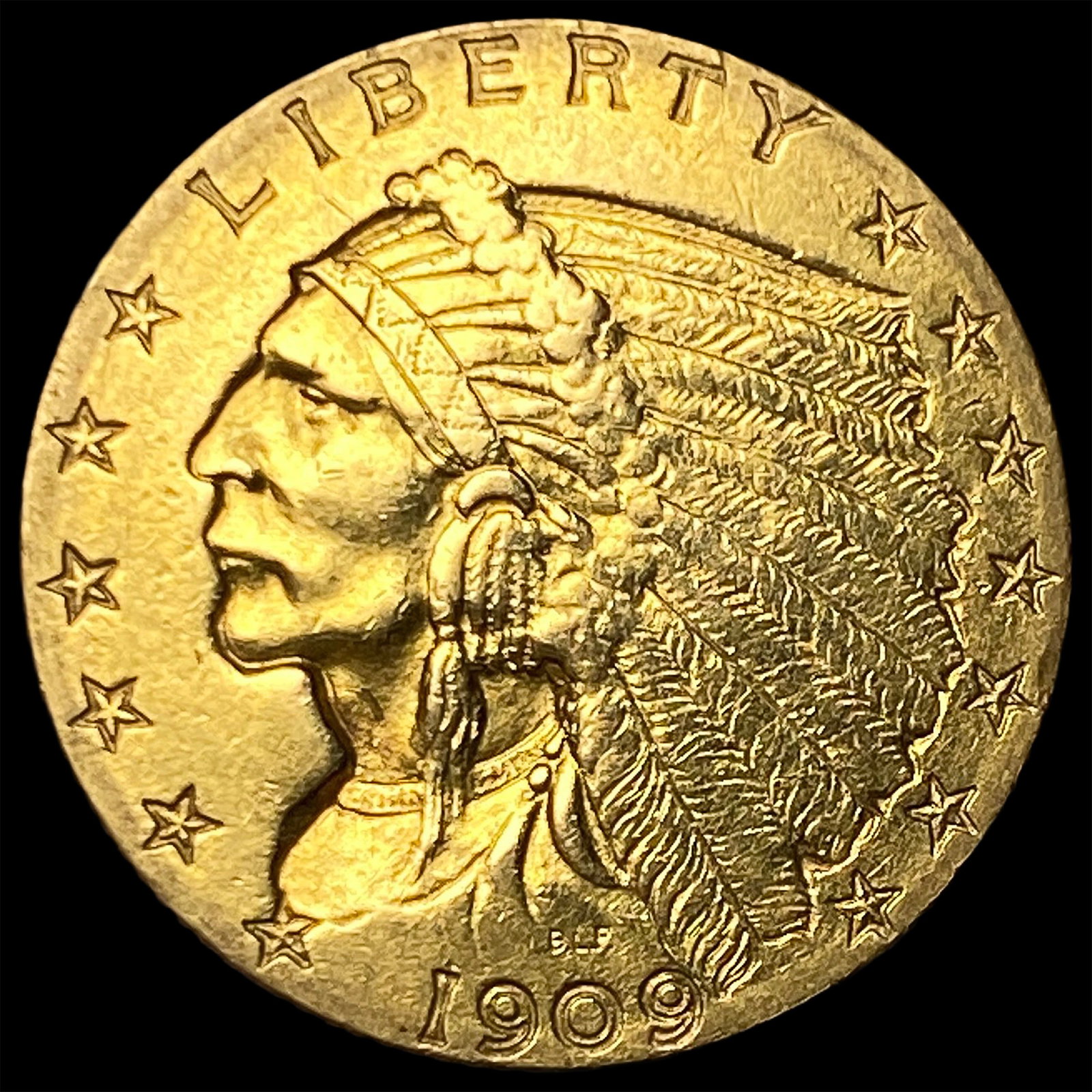 1909 Indian Head Gold $2.50 Quarter Eagle CLOSELY UNCIRCULATED: 1909 Indian Head Gold $2.50 Quarter Eagle CLOSELY UNCIRCULATED