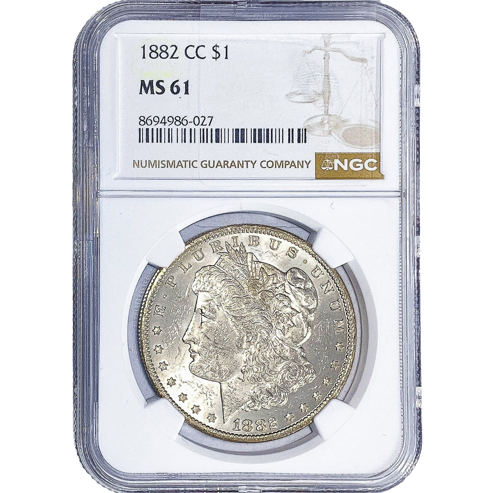 1882-CC Morgan Silver Dollar NGC MS61: 1882-CC Morgan Silver Dollar NGC MS61
