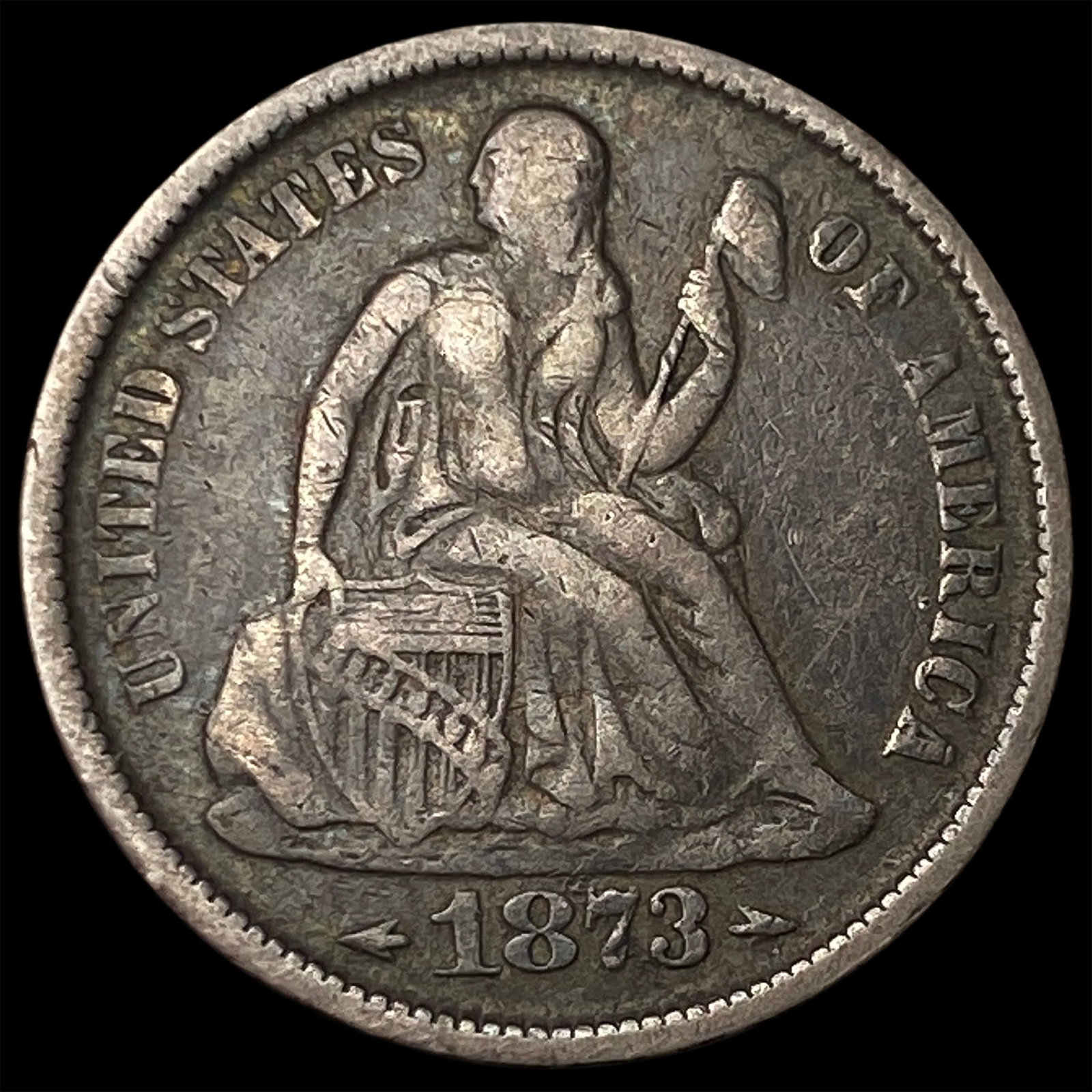 1873-S Silver Seated Liberty Dime NEARLY UNCIRCULATED: 1873-S Silver Seated Liberty Dime NEARLY UNCIRCULATED