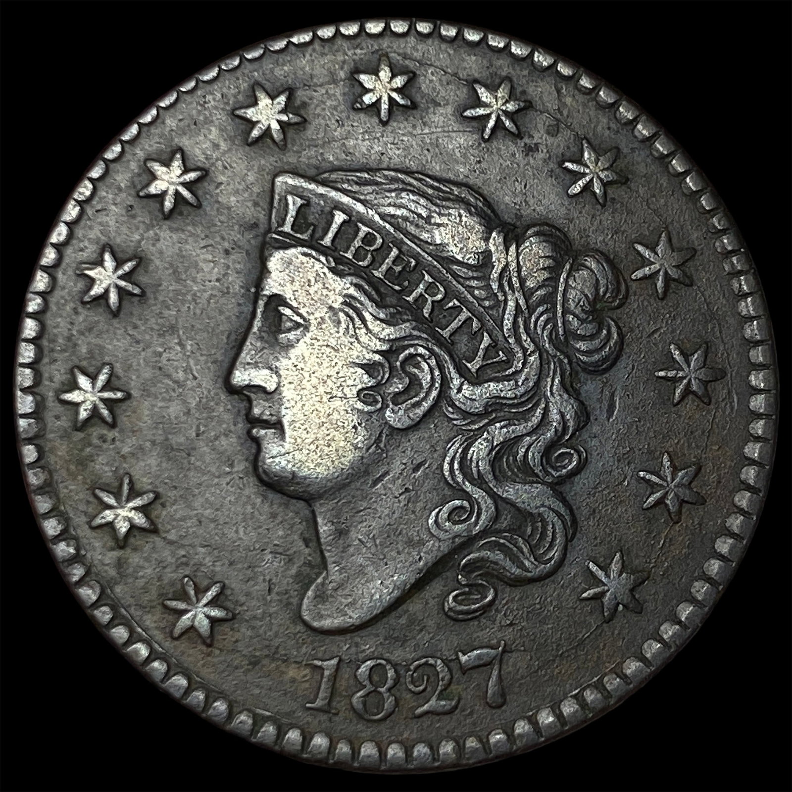 1827 Coronet Head Large Cent NEARLY UNCIRCULATED: 1827 Coronet Head Large Cent NEARLY UNCIRCULATED