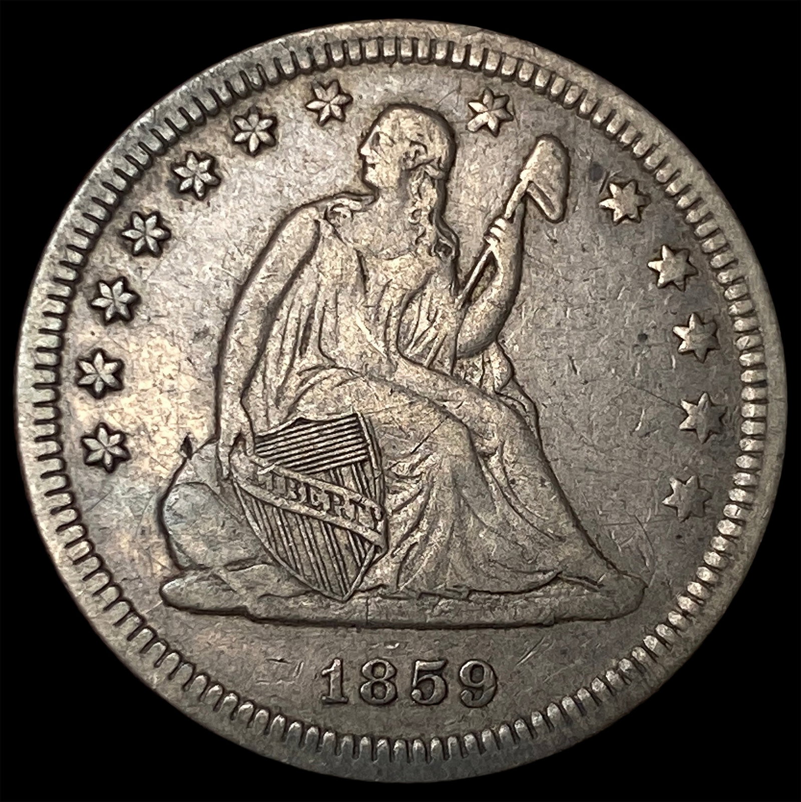 1859 Seated Liberty Quarter NEARLY UNCIRCULATED: 1859 Seated Liberty Quarter NEARLY UNCIRCULATED