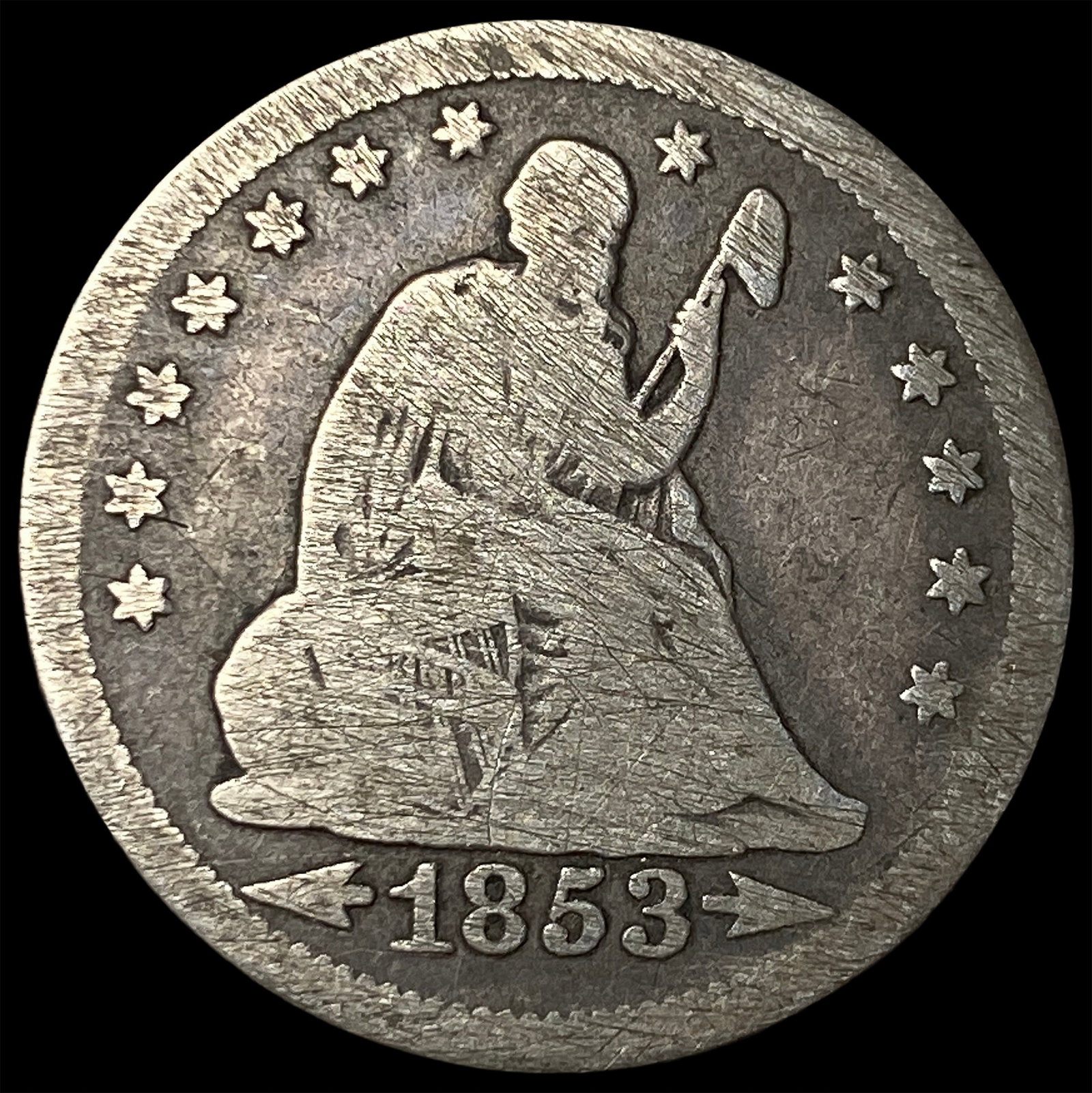 1853 Arrows Seated Liberty Quarter NICELY CIRCULATED: 1853 Arrows Seated Liberty Quarter NICELY CIRCULATED
