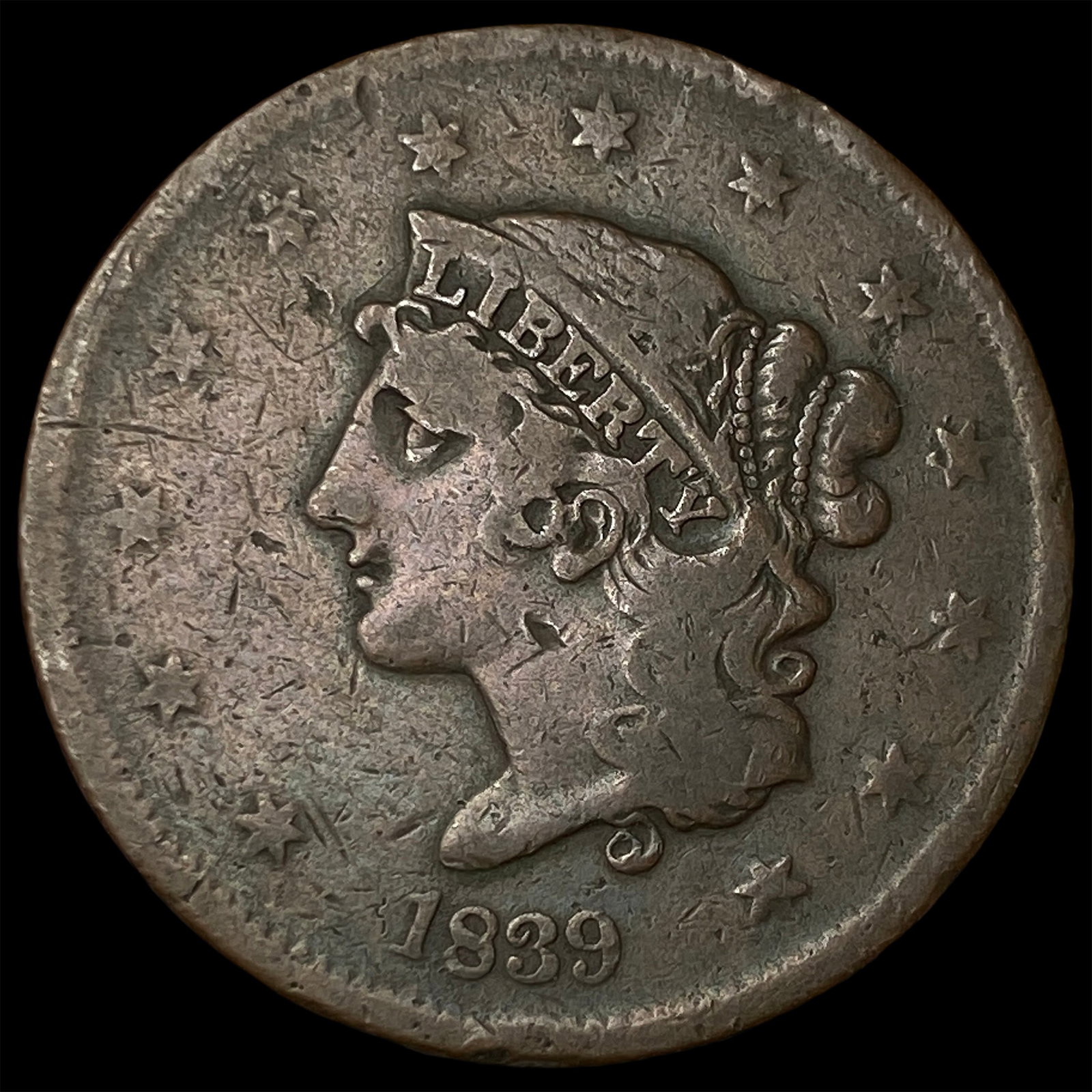 1839 Coronet Head Large Cent LIGHTLY CIRCULATED: 1839 Coronet Head Large Cent LIGHTLY CIRCULATED