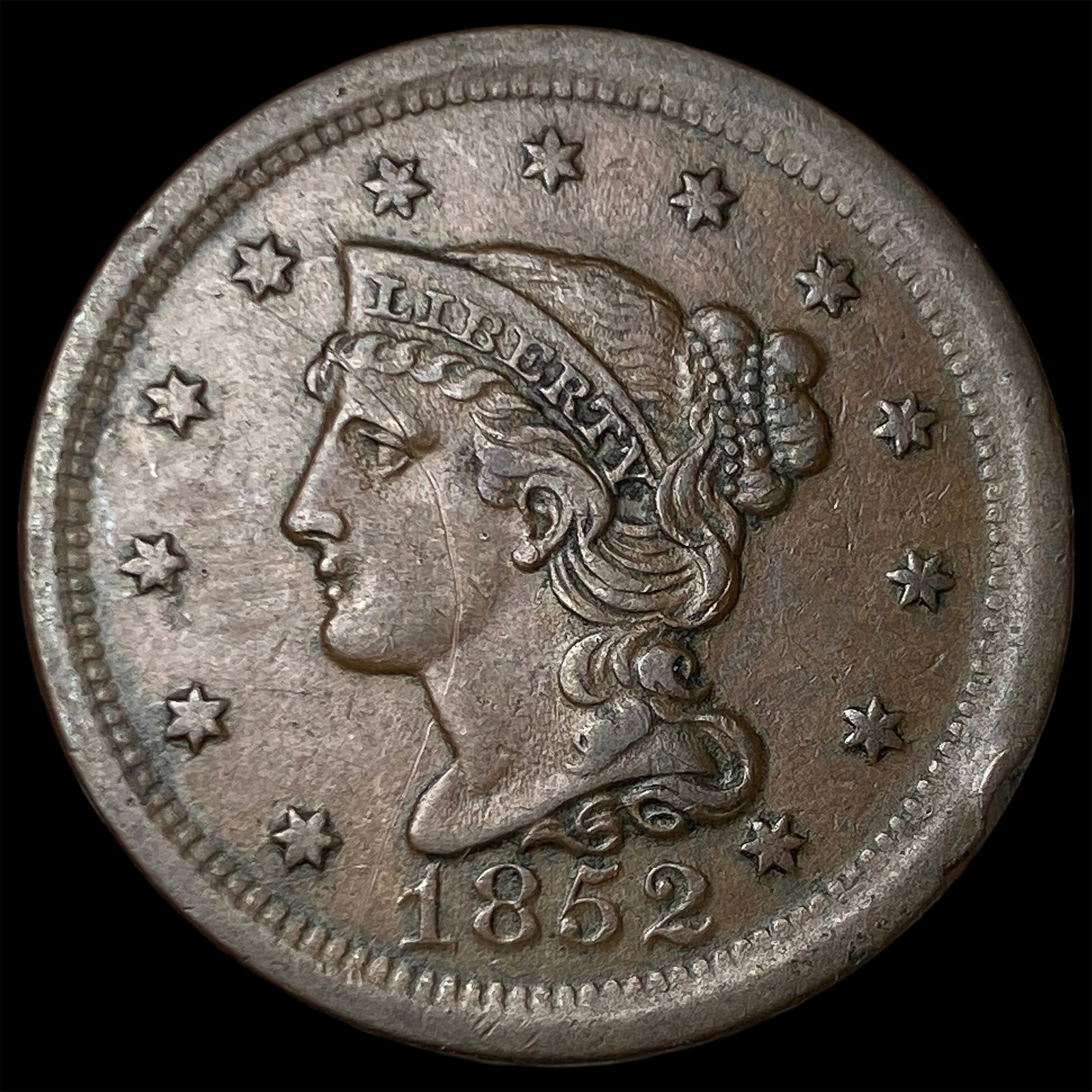 1852 Braided Hair Large Cent CLOSELY UNCIRCULATED: 1852 Braided Hair Large Cent CLOSELY UNCIRCULATED