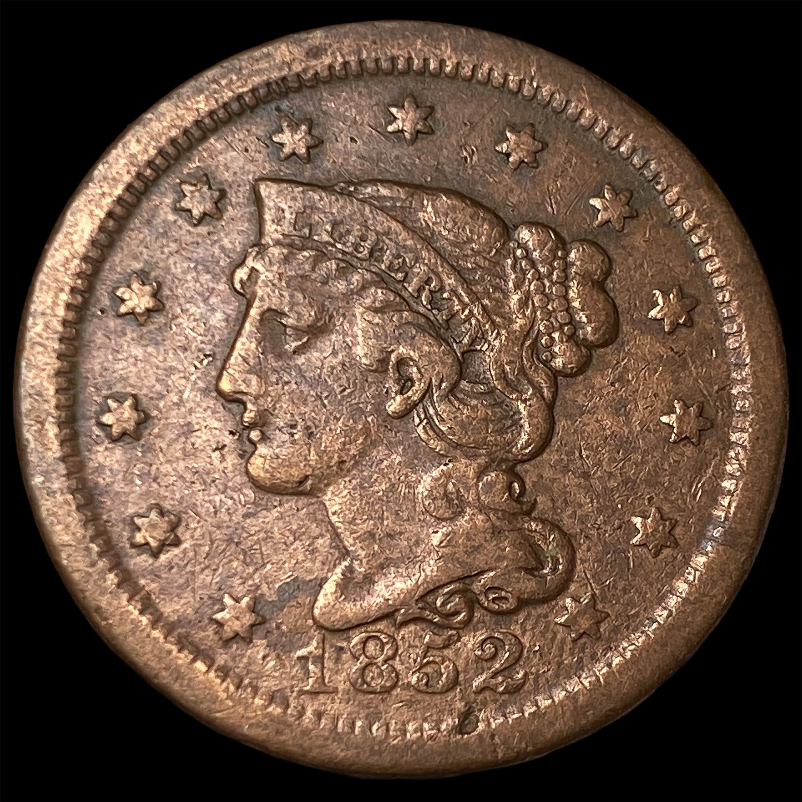 1852 Braided Hair Large Cent LIGHTLY CIRCULATED: 1852 Braided Hair Large Cent LIGHTLY CIRCULATED