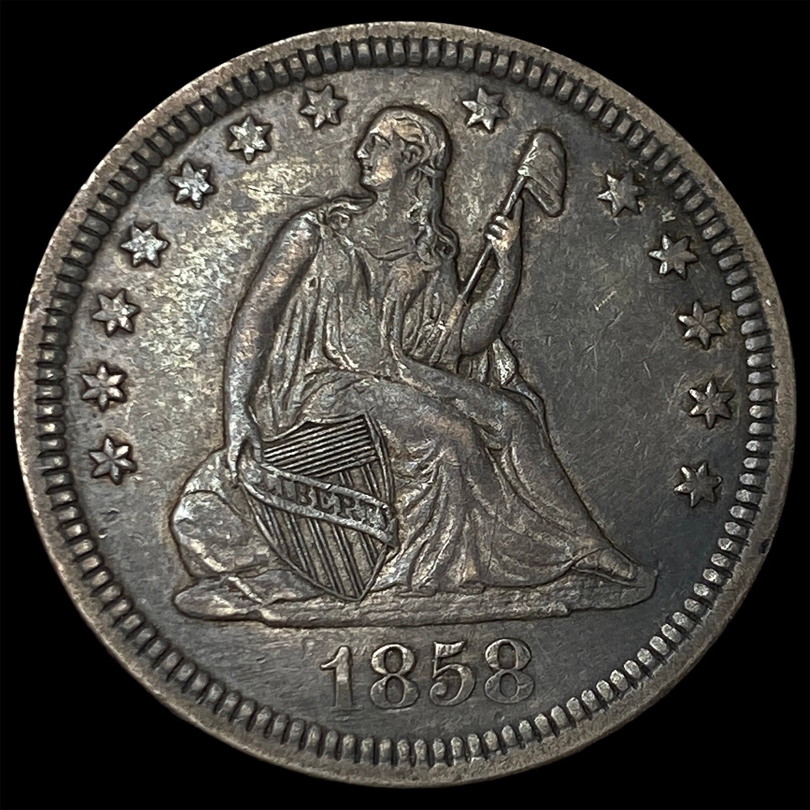1858 Seated Liberty Quarter NEARLY UNCIRCULATED: 1858 Seated Liberty Quarter NEARLY UNCIRCULATED