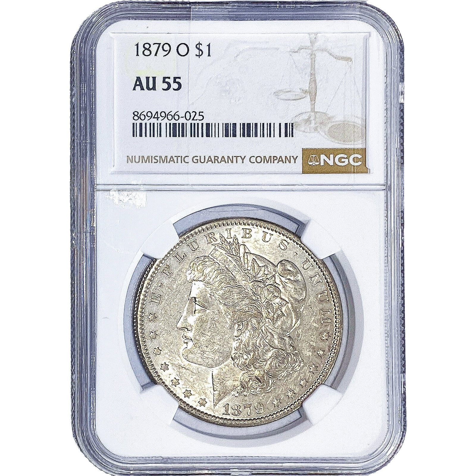 1879-O Morgan Silver Dollar NGC AU55: 1879-O Morgan Silver Dollar NGC AU55