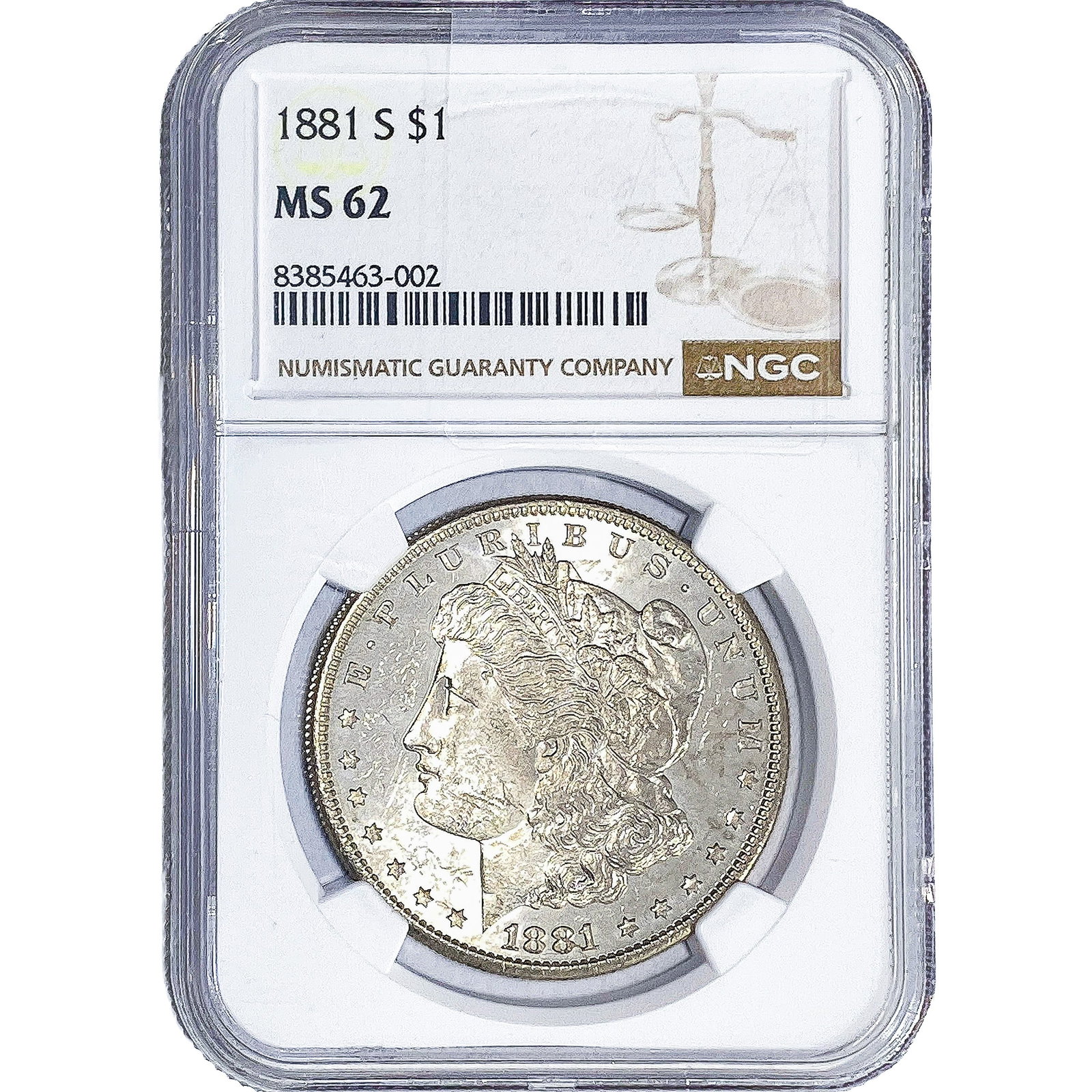 1881-S Morgan Silver Dollar NGC MS62: 1881-S Morgan Silver Dollar NGC MS62