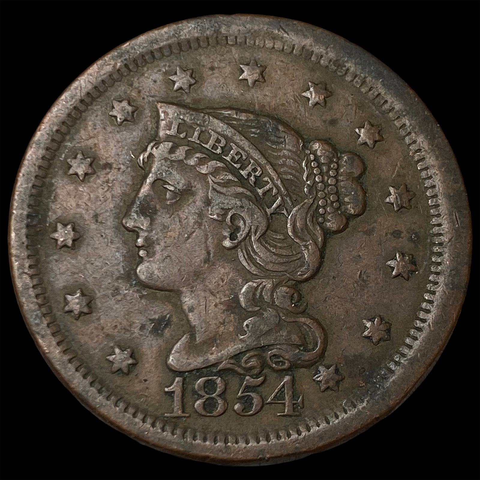 1854 Braided Hair Large Cent NEARLY UNCIRCULATED (1 of 2)