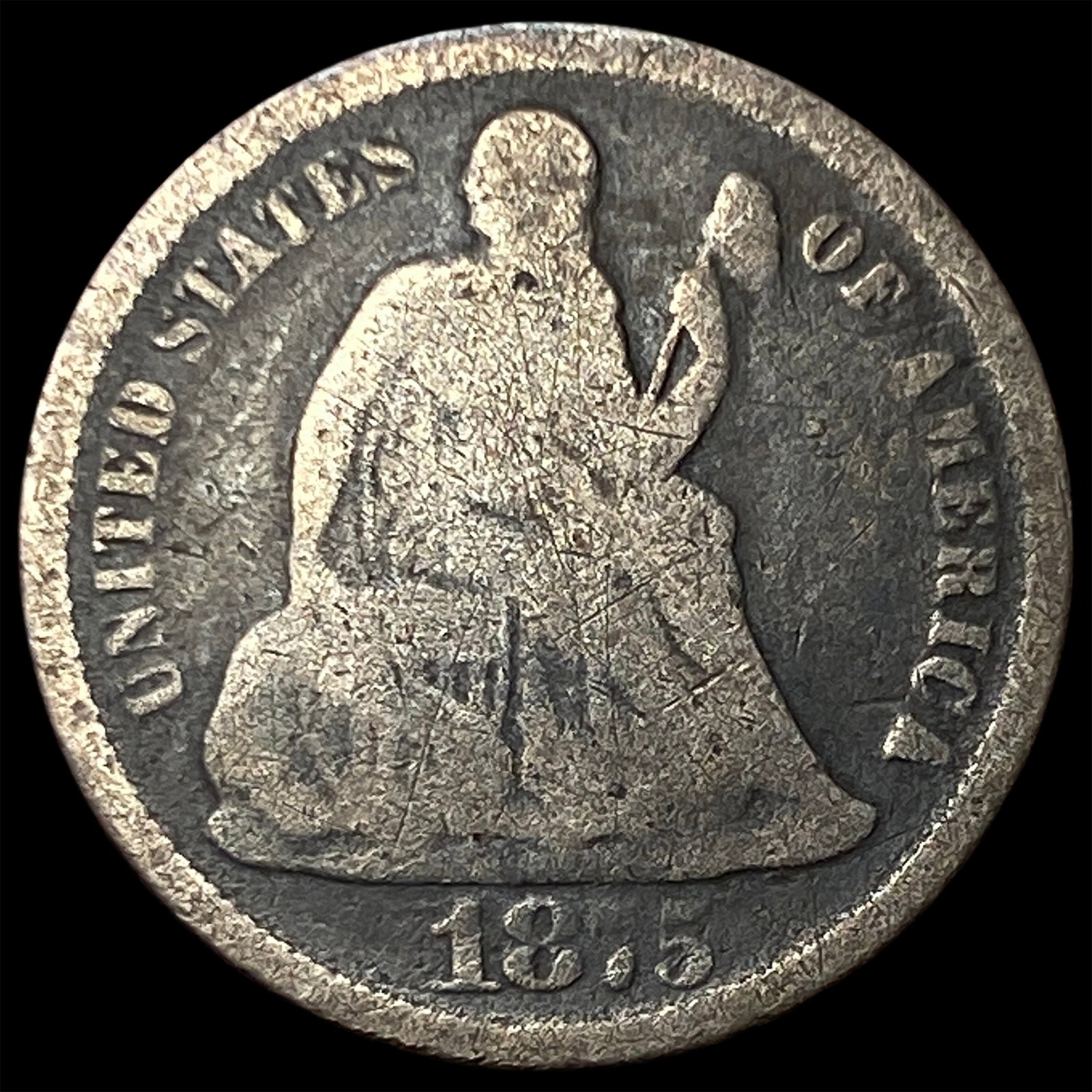 1855 Seated Liberty Dime Carson City Mint (CC) NICELY CIRCULATED: 1855 Seated Liberty Dime Carson City Mint (CC) NICELY CIRCULATED