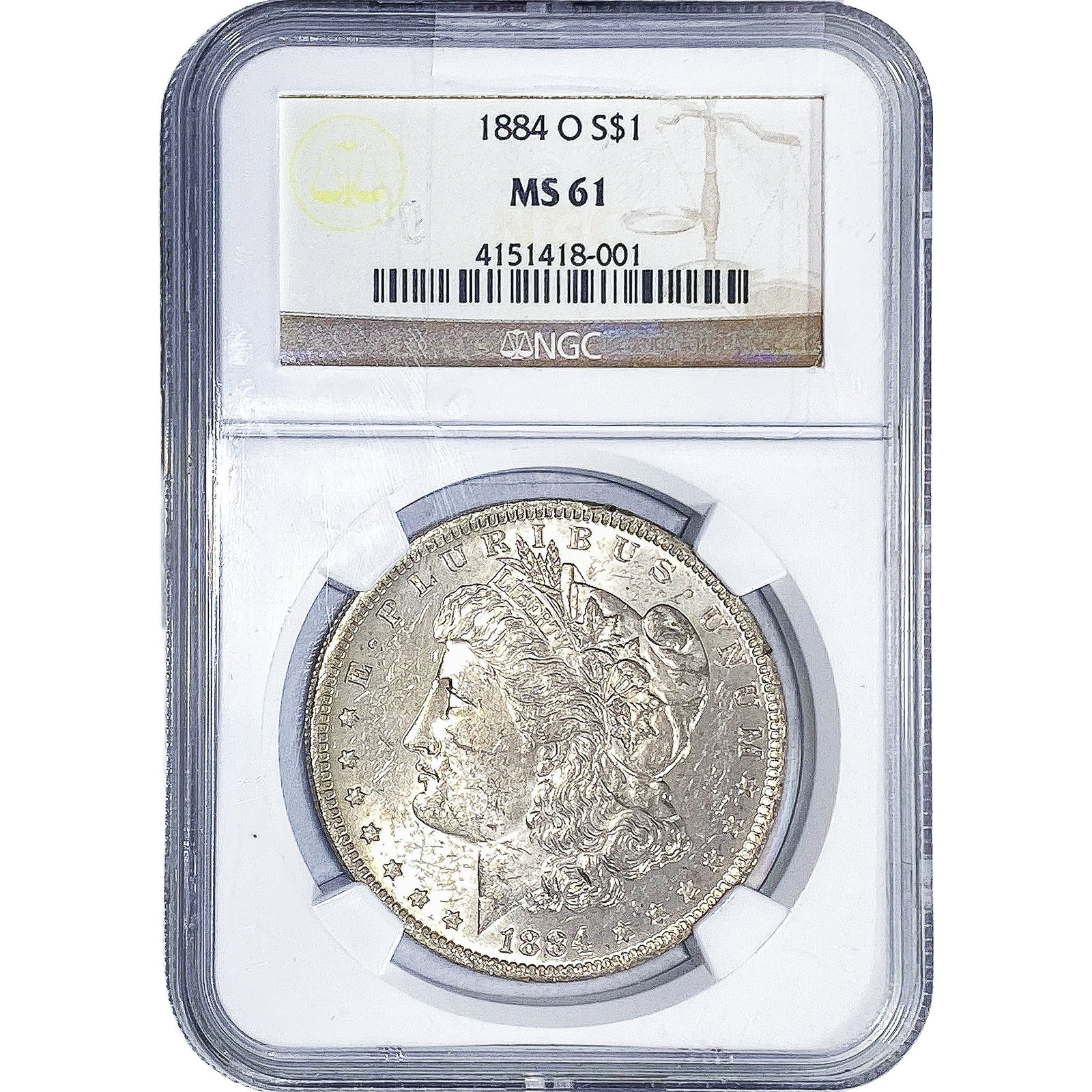 1884-O Morgan Silver Dollar NGC MS61: 1884-O Morgan Silver Dollar NGC MS61