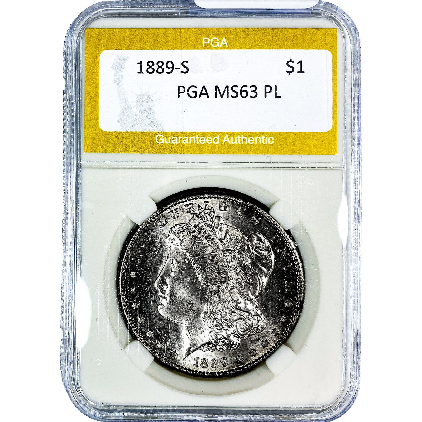 1889-S Morgan Silver Dollar PGA MS63 PL: 1889-S Morgan Silver Dollar PGA MS63 PL