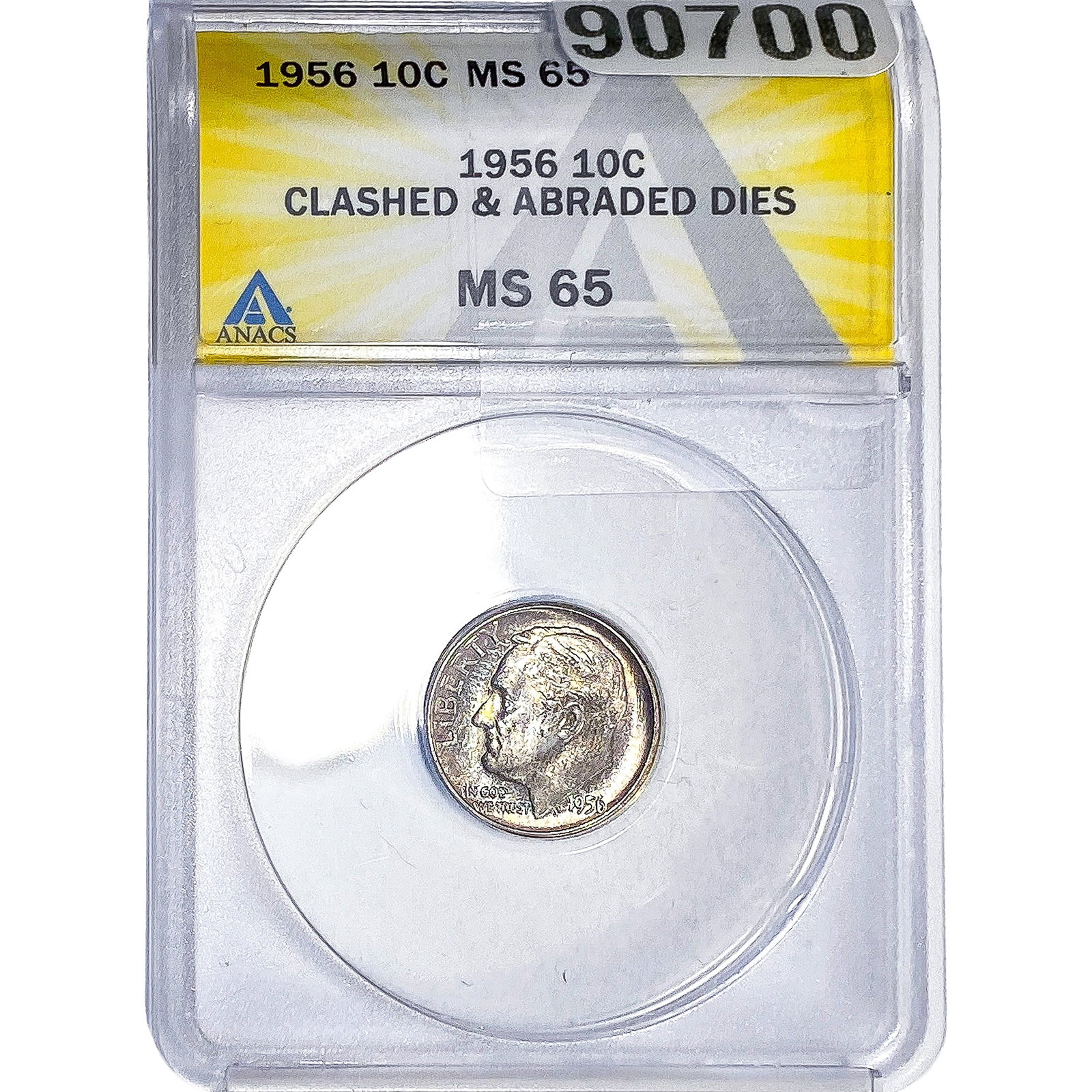1956 Roosevelt Dime ANACS MS65 Clashed & Abraded Dies: 1956 Roosevelt Dime ANACS MS65 Clashed & Abraded Dies