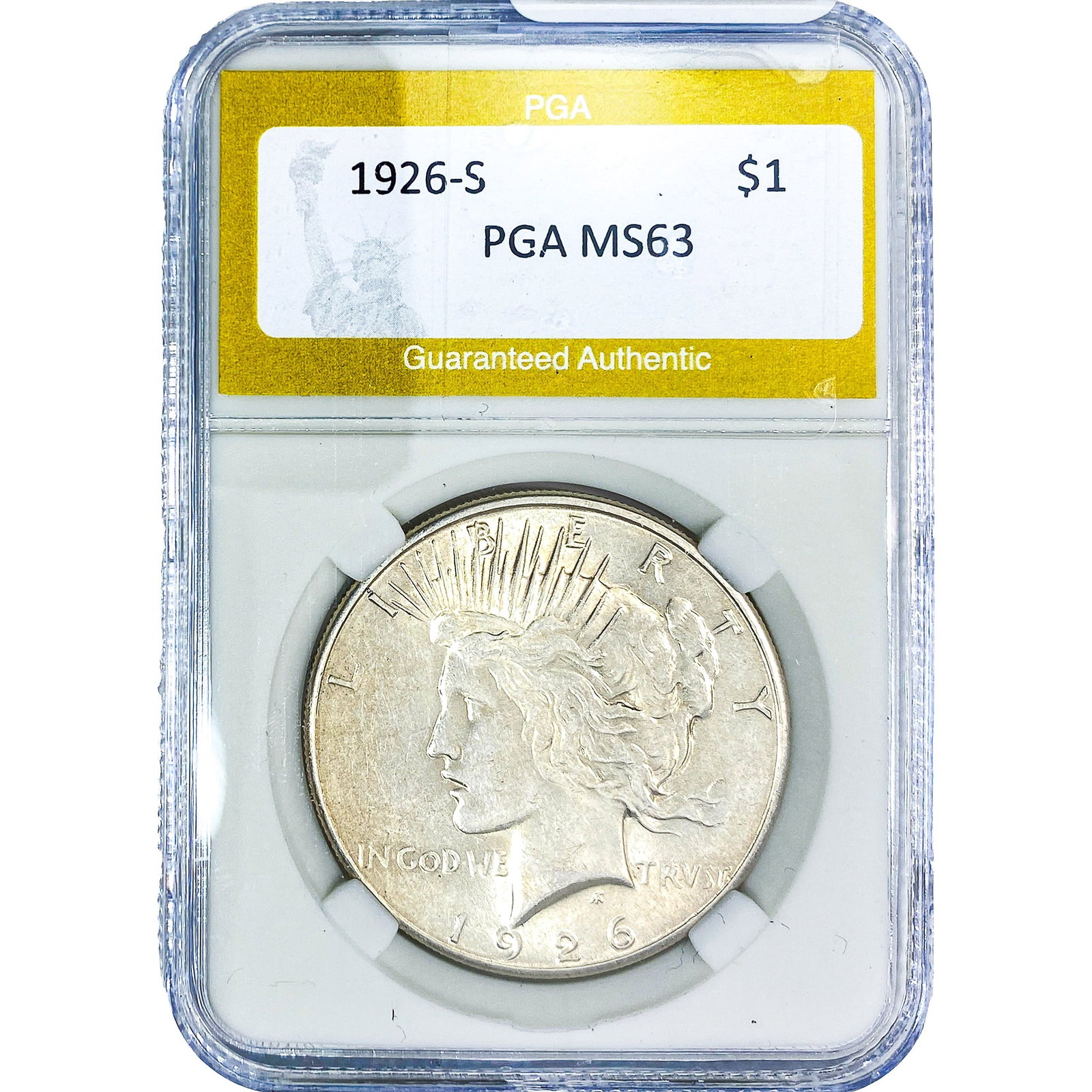 1926-S Silver Peace Dollar PGA MS63: 1926-S Silver Peace Dollar PGA MS63