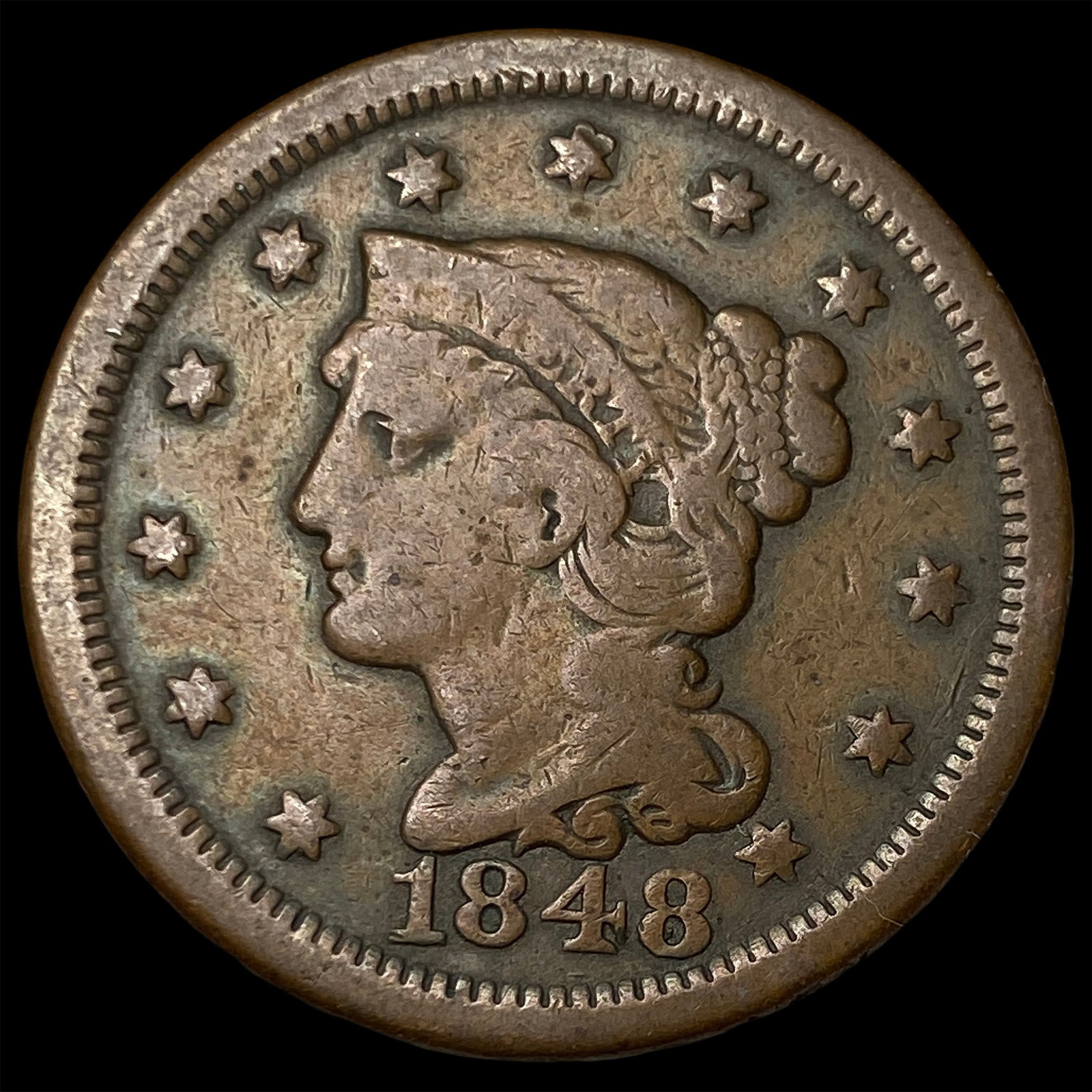 1848 Braided Hair Large Cent LIGHTLY CIRCULATED (1 of 2)