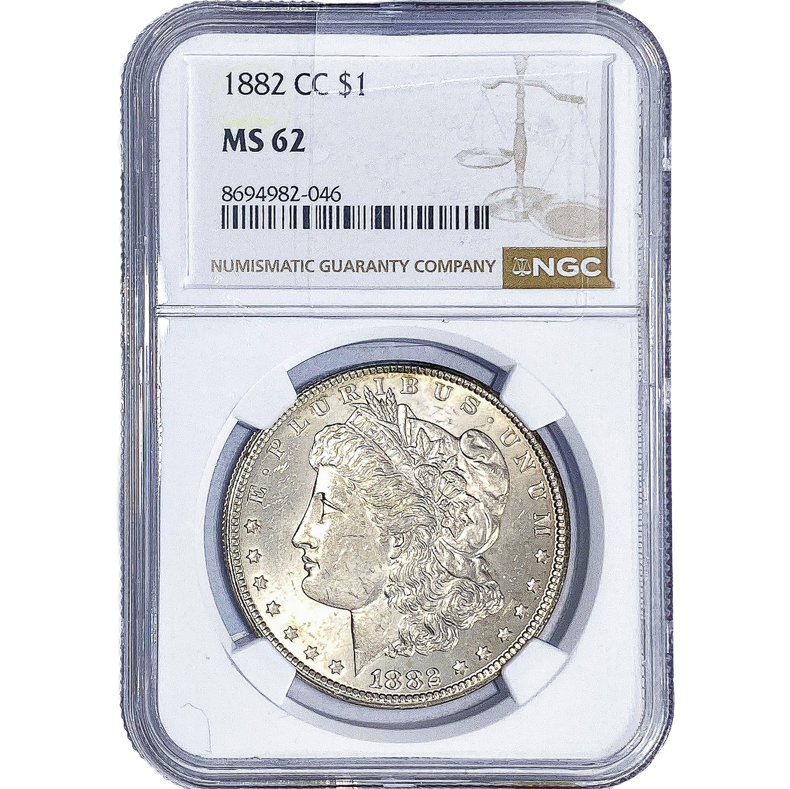 1882-CC Morgan Silver Dollar NGC MS62: 1882-CC Morgan Silver Dollar NGC MS62