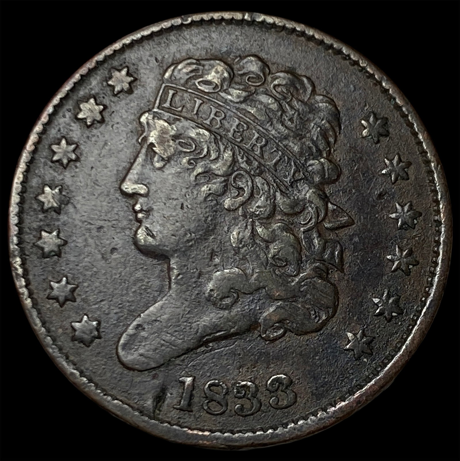 1833 Classic Head Half Cent NEARLY UNCIRCULATED: 1833 Classic Head Half Cent NEARLY UNCIRCULATED