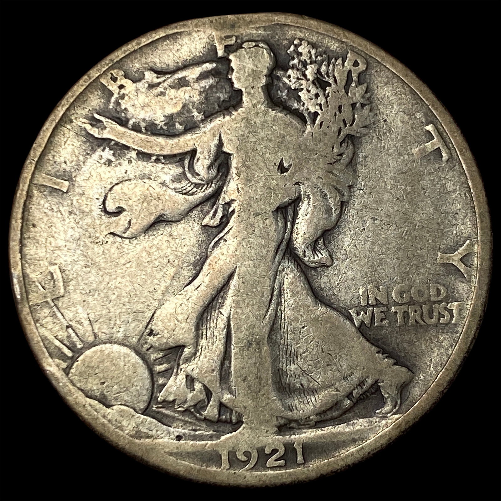 1921-D Silver Walking Liberty Half Dollar NICELY CIRCULATED: 1921-D Silver Walking Liberty Half Dollar NICELY CIRCULATED
