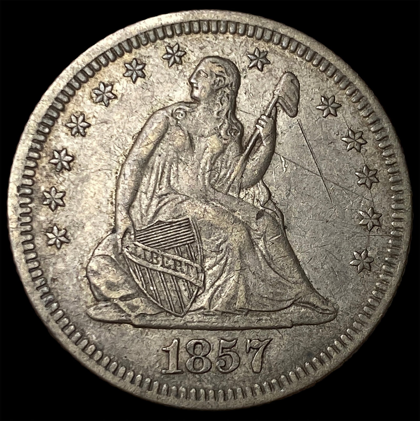 1857-O Silver Seated Liberty Quarter CLOSELY UNCIRCULATED: 1857-O Silver Seated Liberty Quarter CLOSELY UNCIRCULATED