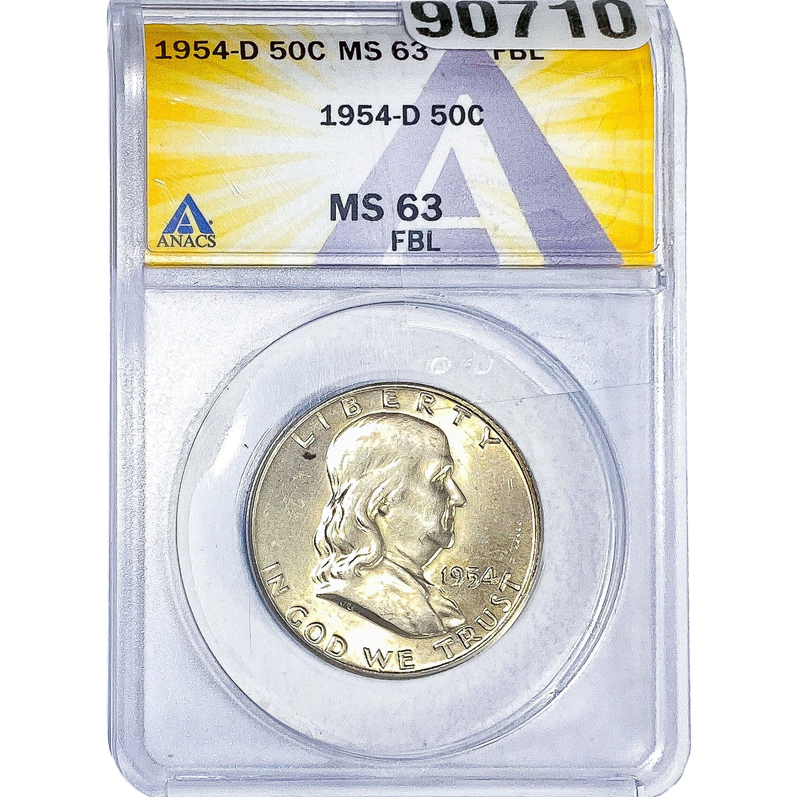 1954-D Franklin Half Dollar ANACS MS63 FBL: 1954-D Franklin Half Dollar ANACS MS63 FBL