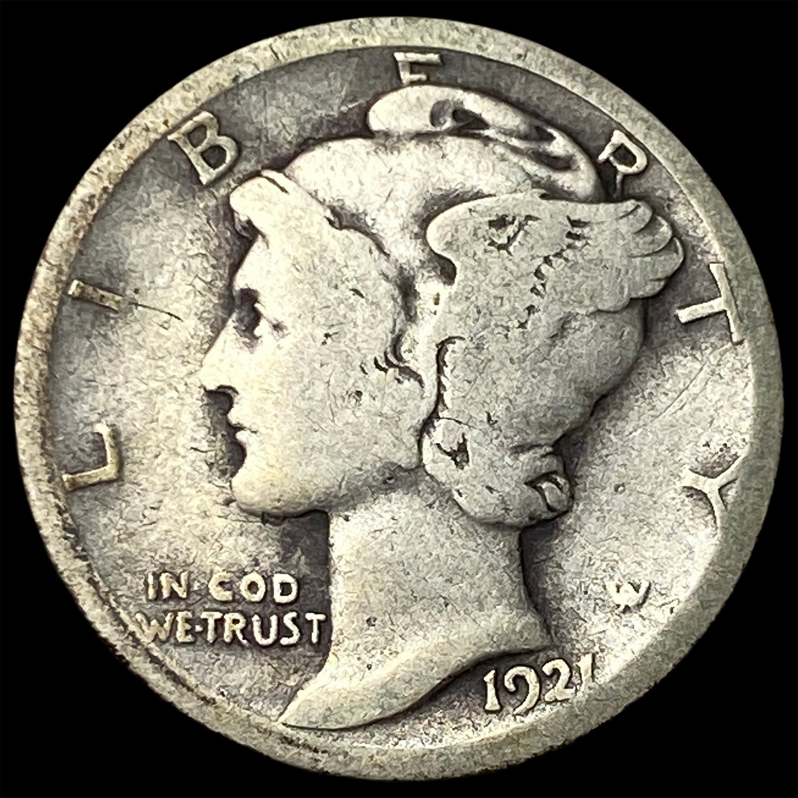 1921 Silver Mercury Dime LIGHTLY CIRCULATED: 1921 Silver Mercury Dime LIGHTLY CIRCULATED