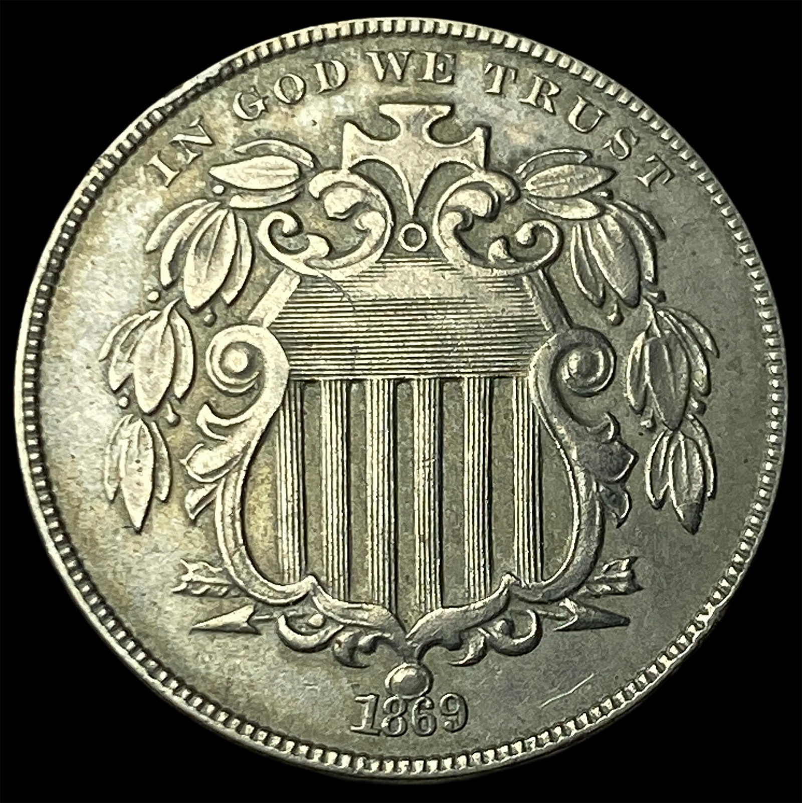 1869 Shield Nickel NEARLY UNCIRCULATED: 1869 Shield Nickel NEARLY UNCIRCULATED