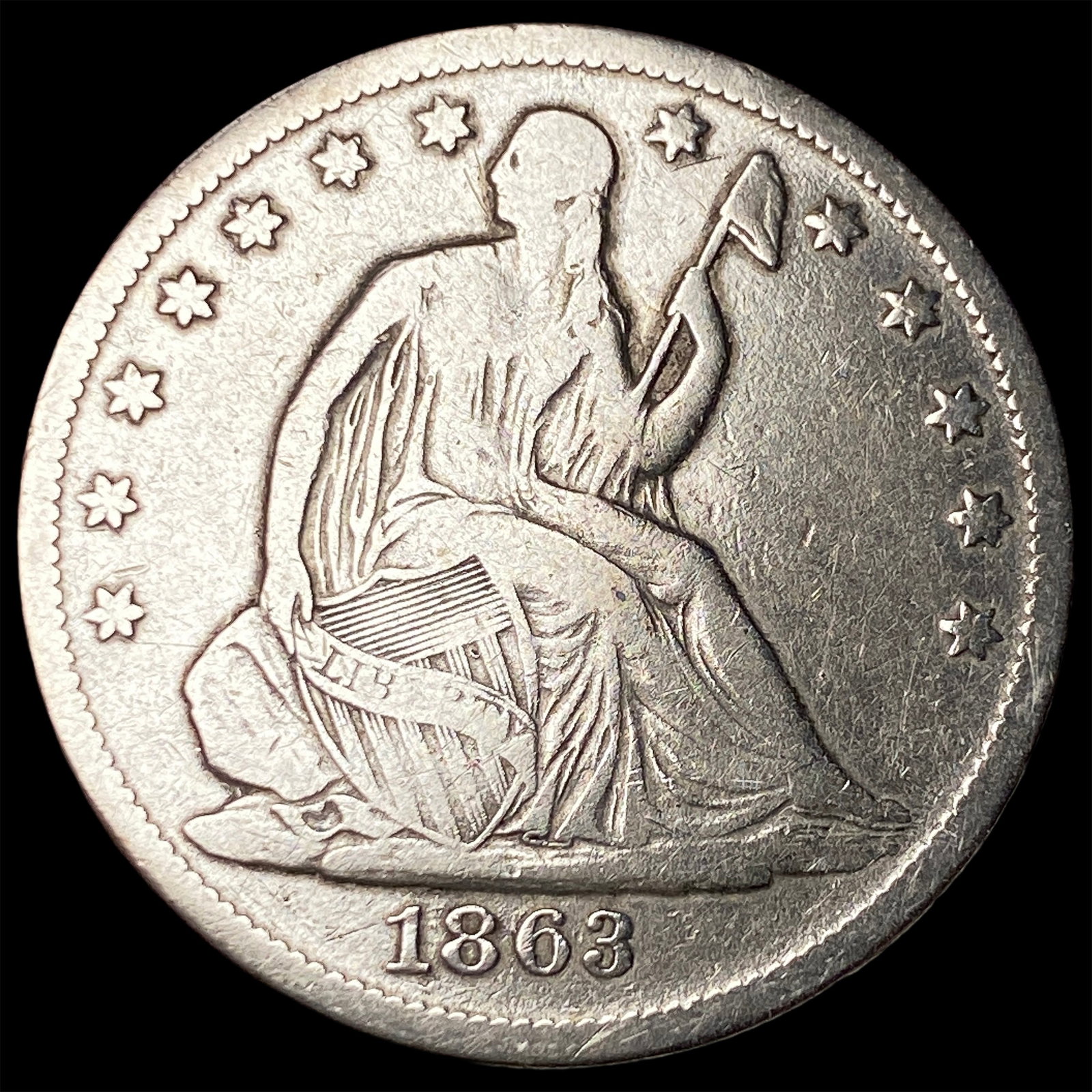 1863-S Silver Half Dollar LIGHTLY CIRCULATED: 1863-S Silver Half Dollar LIGHTLY CIRCULATED