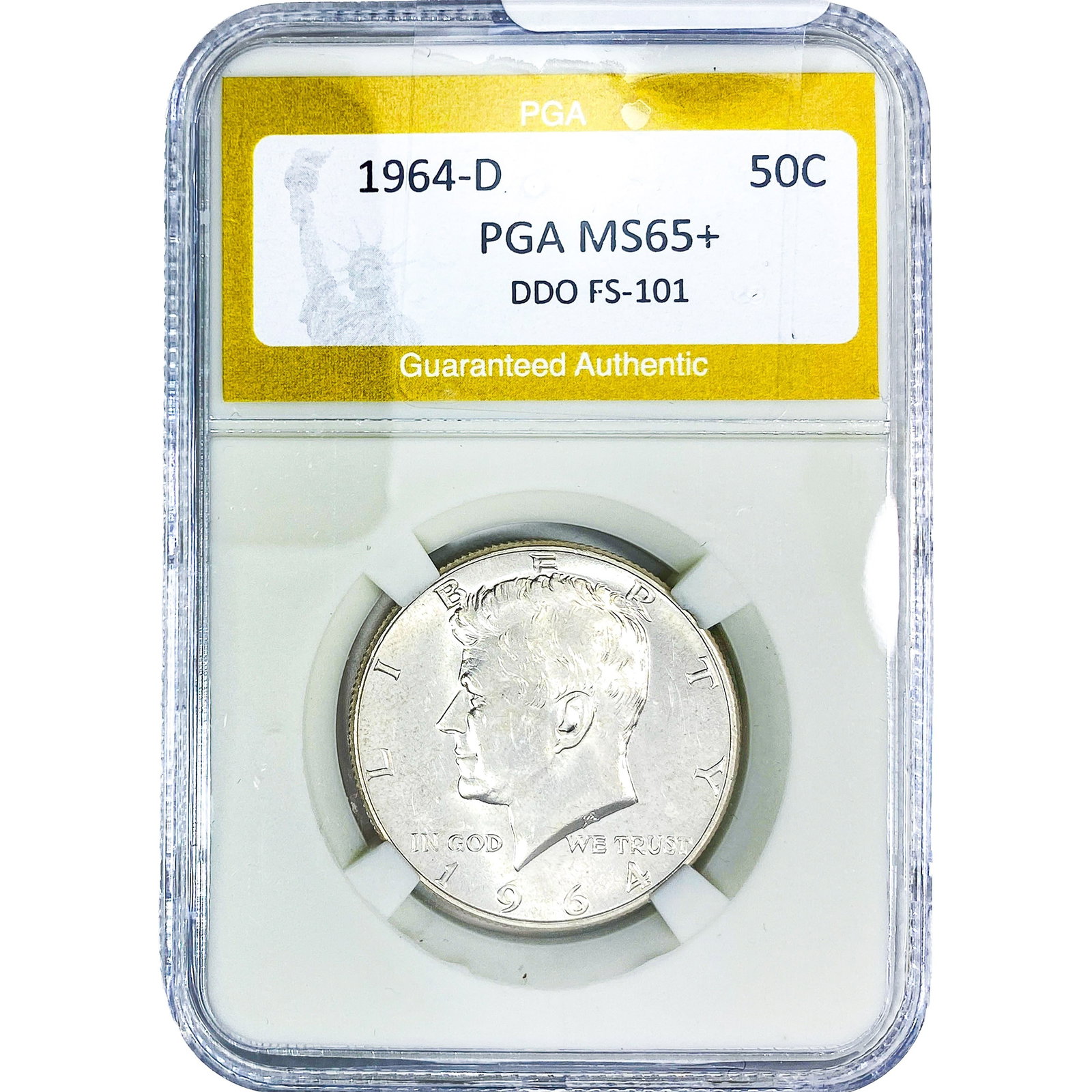 1964-D Kennedy Half Dollar PGA MS65+ DDO FS-101: 1964-D Kennedy Half Dollar PGA MS65+ DDO FS-101