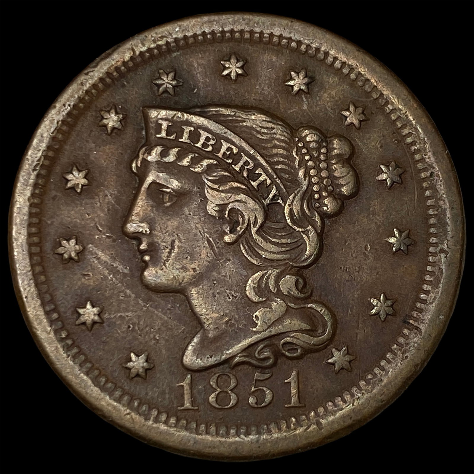 1851 Braided Hair Large Cent NEARLY UNCIRCULATED: 1851 Braided Hair Large Cent NEARLY UNCIRCULATED
