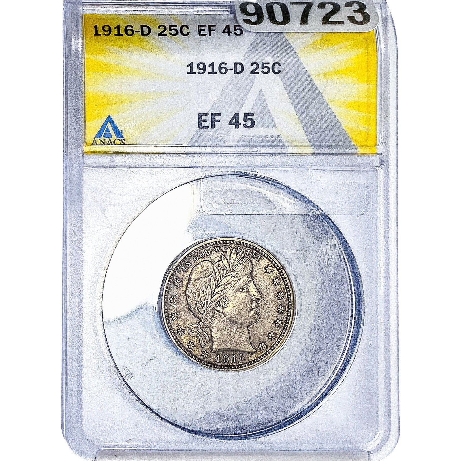 1916-D Barber Quarter ANACS EF45: 1916-D Barber Quarter ANACS EF45