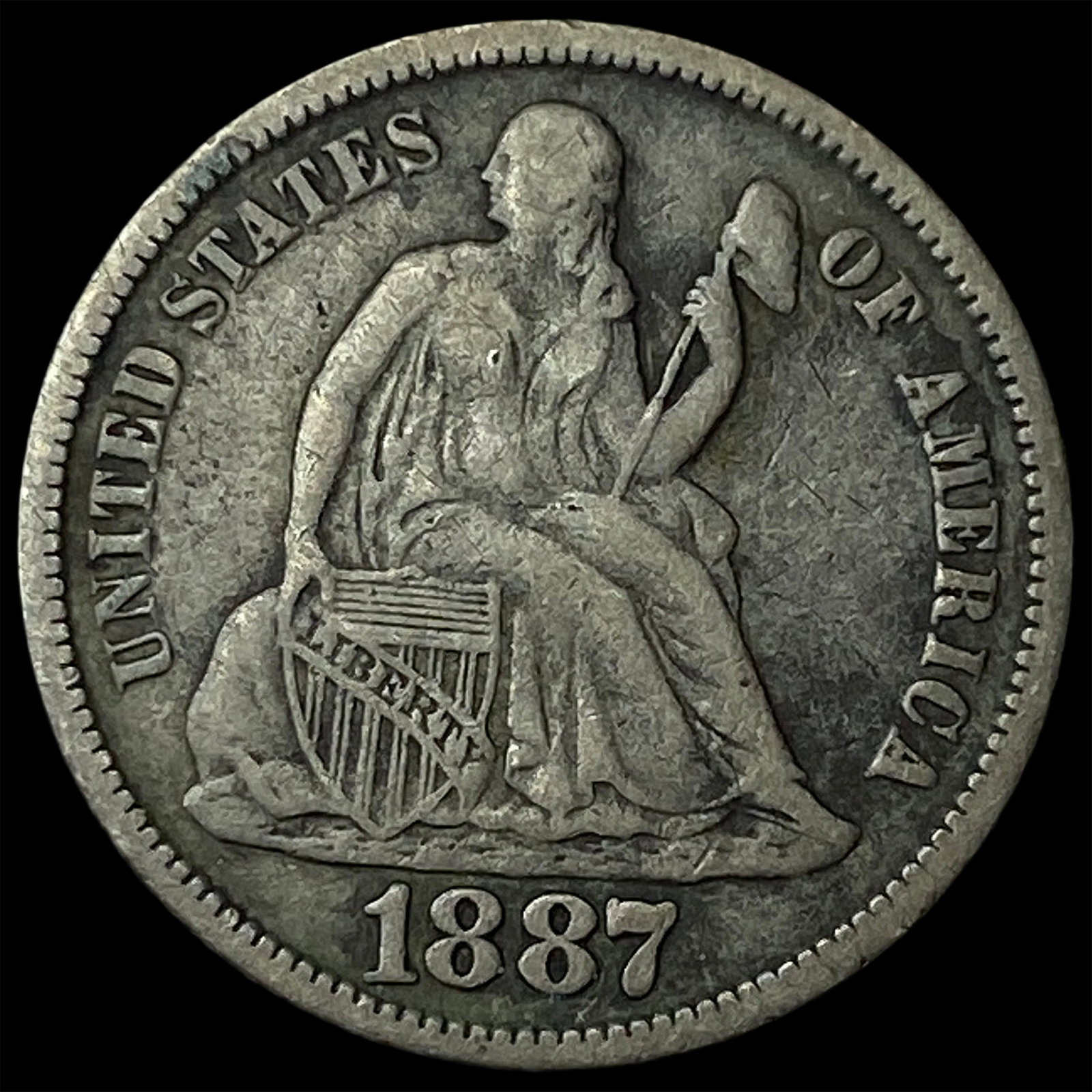 1887-S Silver Seated Liberty Dime NEARLY UNCIRCULATED: 1887-S Silver Seated Liberty Dime NEARLY UNCIRCULATED