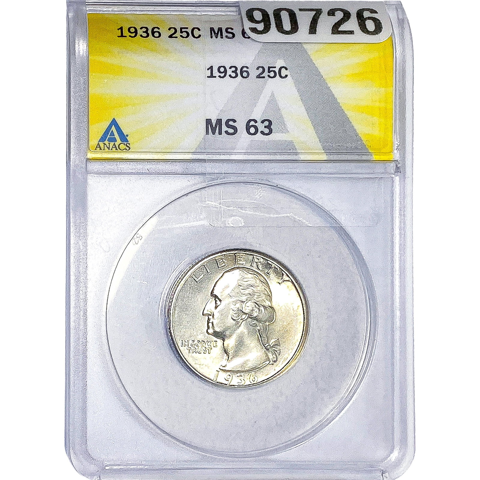 1936 Washington Silver Quarter ANACS MS63: 1936 Washington Silver Quarter ANACS MS63