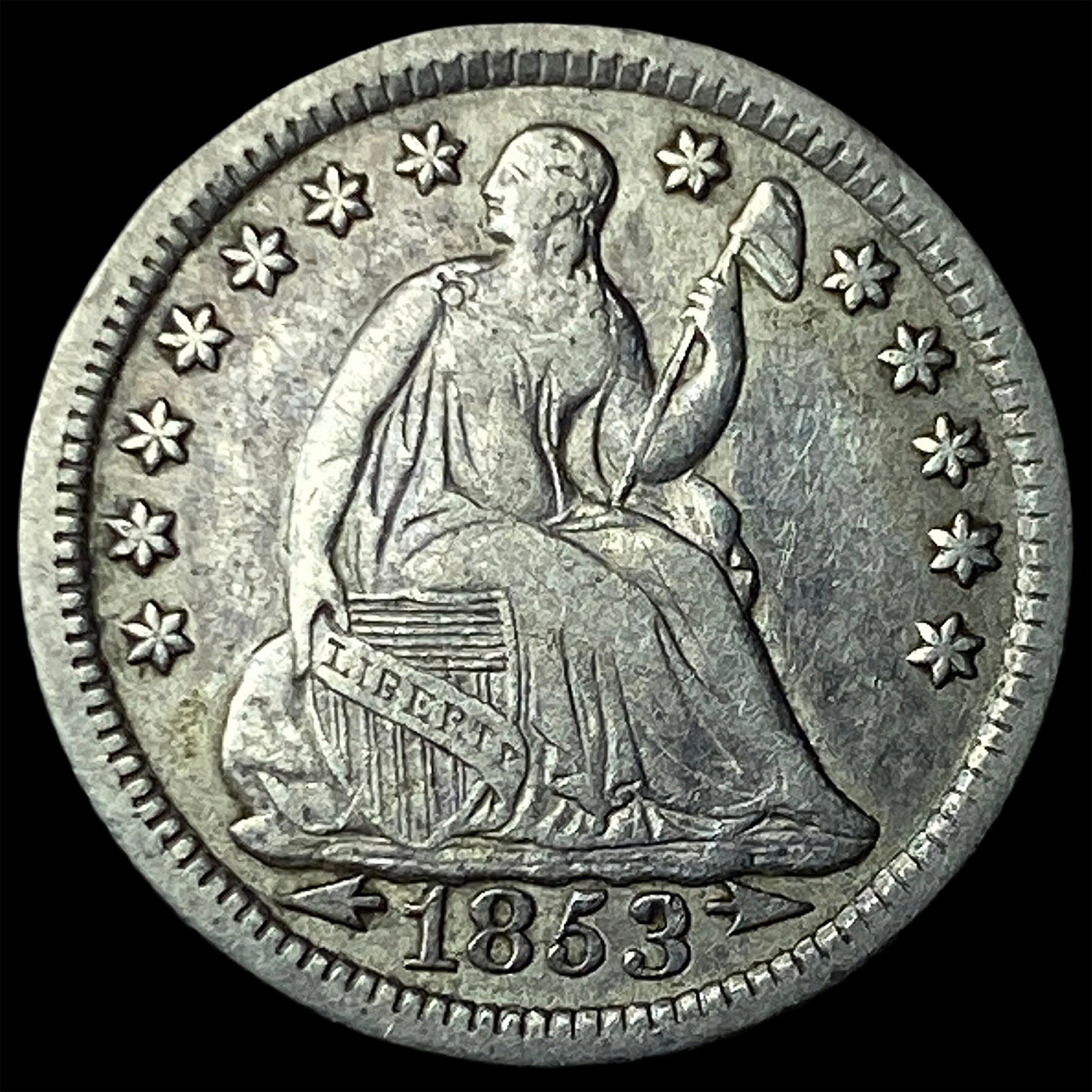 1853 Arrows Seated Liberty Half Dime NEARLY UNCIRCULATED: 1853 Arrows Seated Liberty Half Dime NEARLY UNCIRCULATED