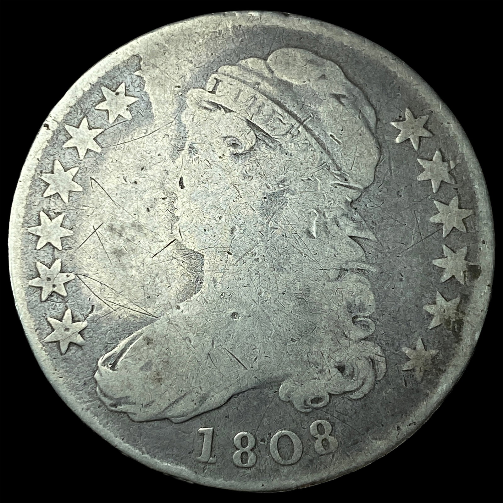 1808 Silver Half Dollar Draped Bust NICELY CIRCULATED: 1808 Silver Half Dollar Draped Bust NICELY CIRCULATED