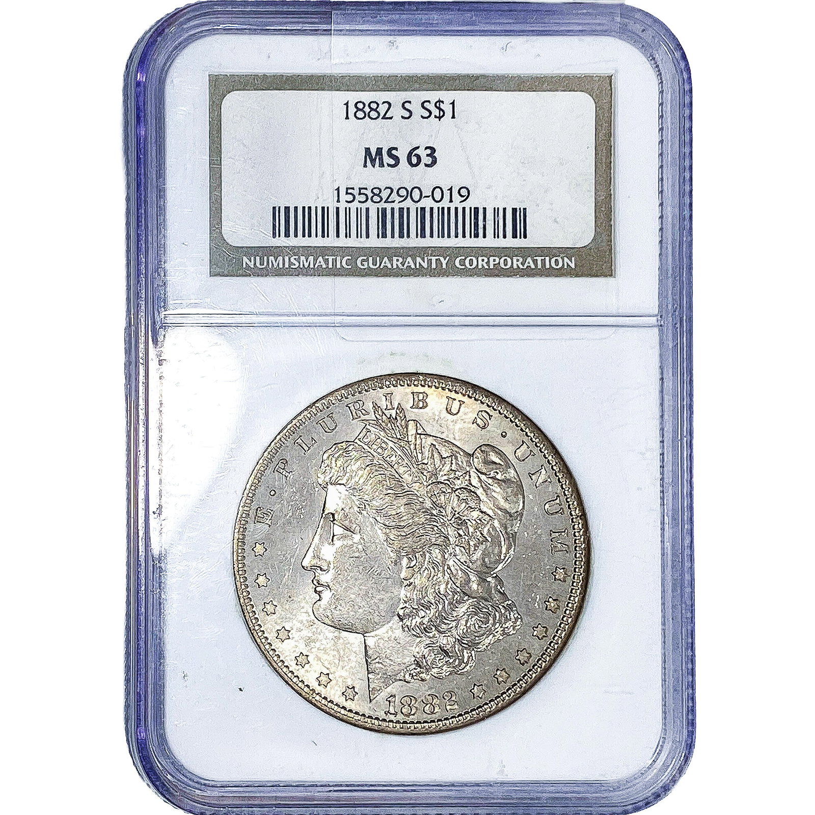 1882-S Morgan Silver Dollar NGC MS63: 1882-S Morgan Silver Dollar NGC MS63
