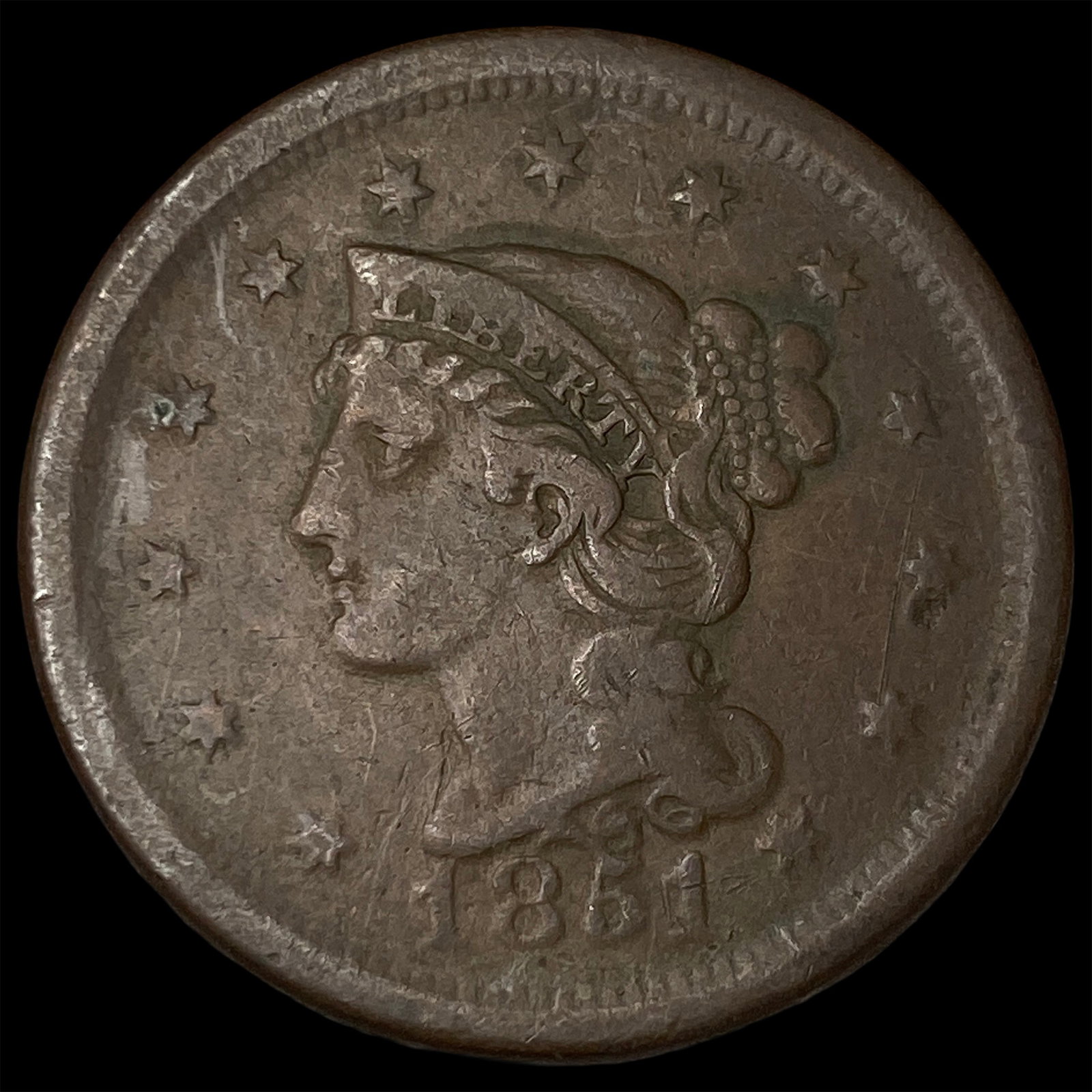 1851 Braided Hair Large Cent LIGHTLY CIRCULATED: 1851 Braided Hair Large Cent LIGHTLY CIRCULATED
